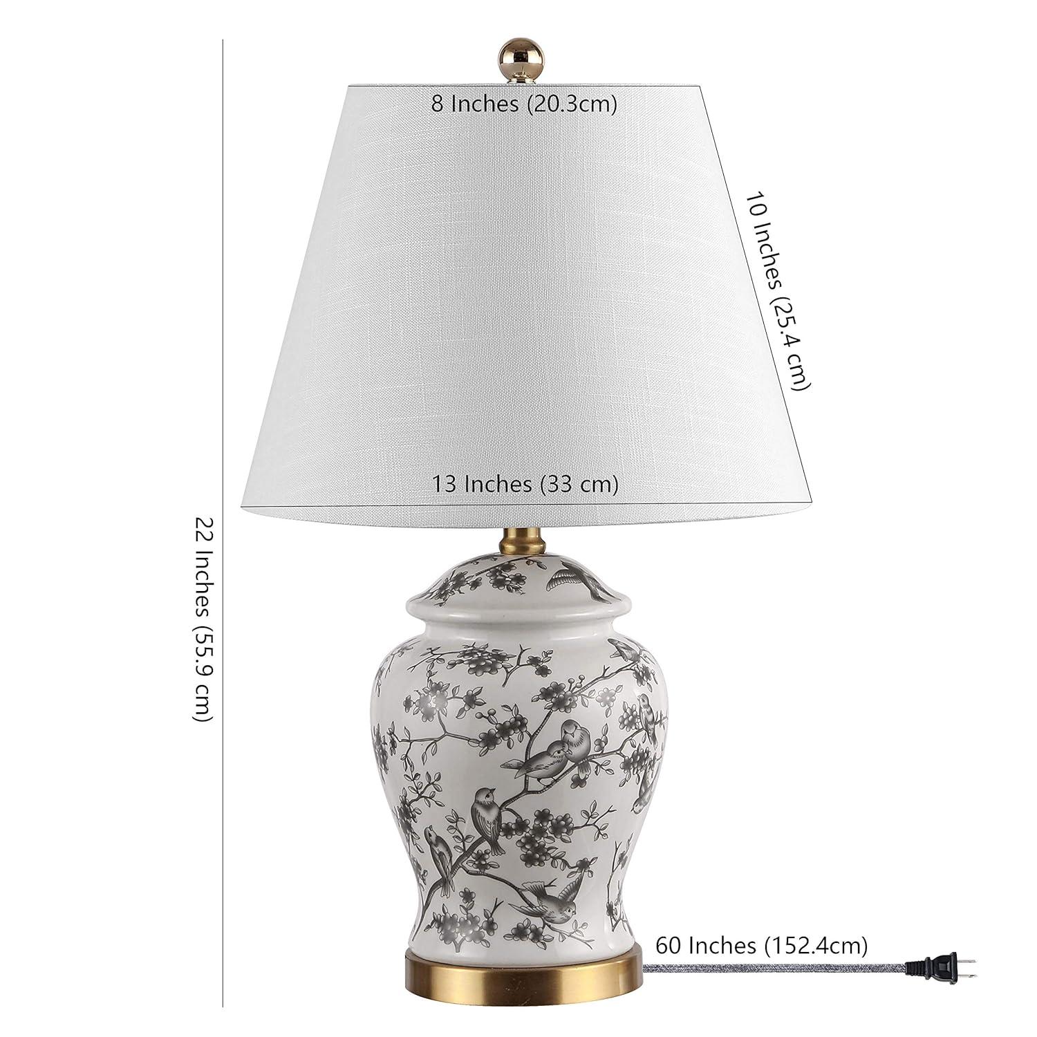 JONATHAN Y JYL3005C Penelope 22" French Country Cottage Ceramic/Iron Chinoiserie Ginger Jar LED Table Lamp, Classic for living room, dinning room, bedroom Bulb Included, Gray/White