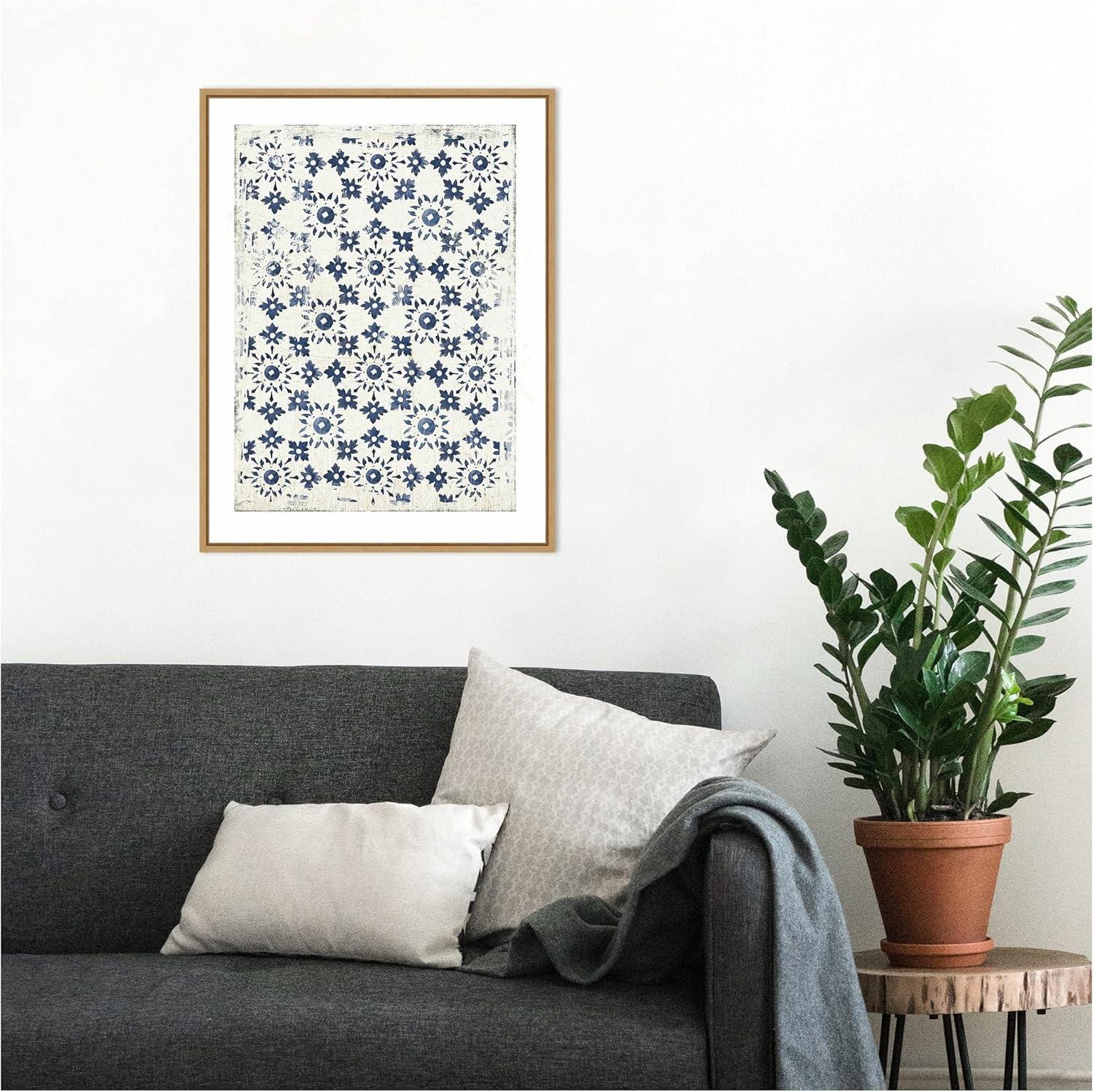 18" x 24" Navy Geo III by Aimee Wilson Framed Canvas Wall Art - Amanti Art: Vintage-Inspired, Hand-Stretched, Sawtooth Back Mount