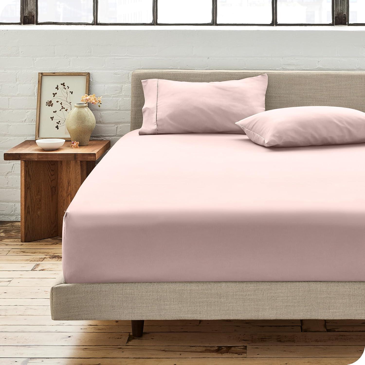 300 Thread Count Organic Cotton Percale Twin Fitted Sheet Dusty Pink by Bare Home