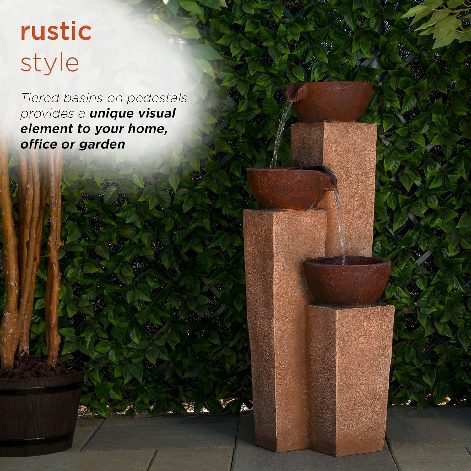 35" Stone Resin Layered Tiering Pots Fountain Copper - Alpine Corporation: Outdoor 3-Tier Water Feature, Polystone & Fiberglass, Weather-Proof