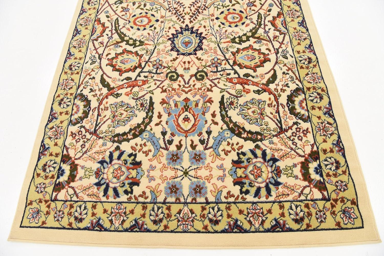 Ivory and Multicolor Rectangular Synthetic Area Rug