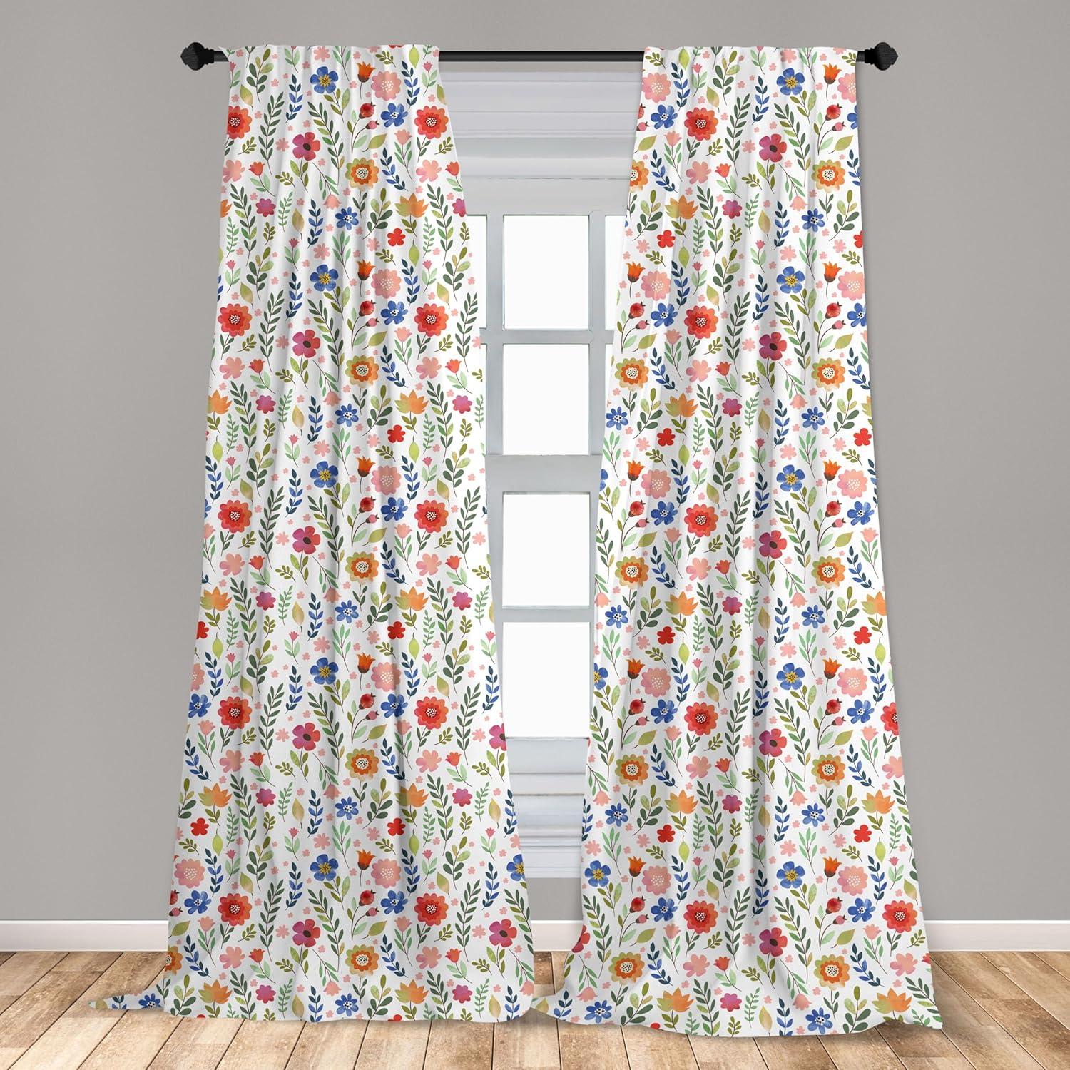 Ambesonne Watercolor Curtains, Wildflowers Illustration, Pair of 28"x95", Multicolor