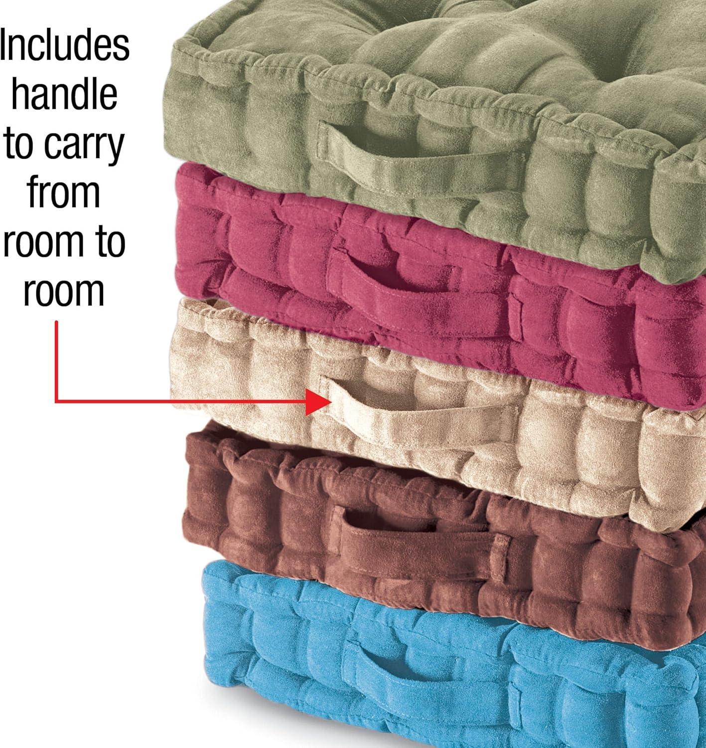 Collections Etc Tufted Padded Boosted Cushion and Support - Plush Seating for Chair with Carrying Handle, Natural