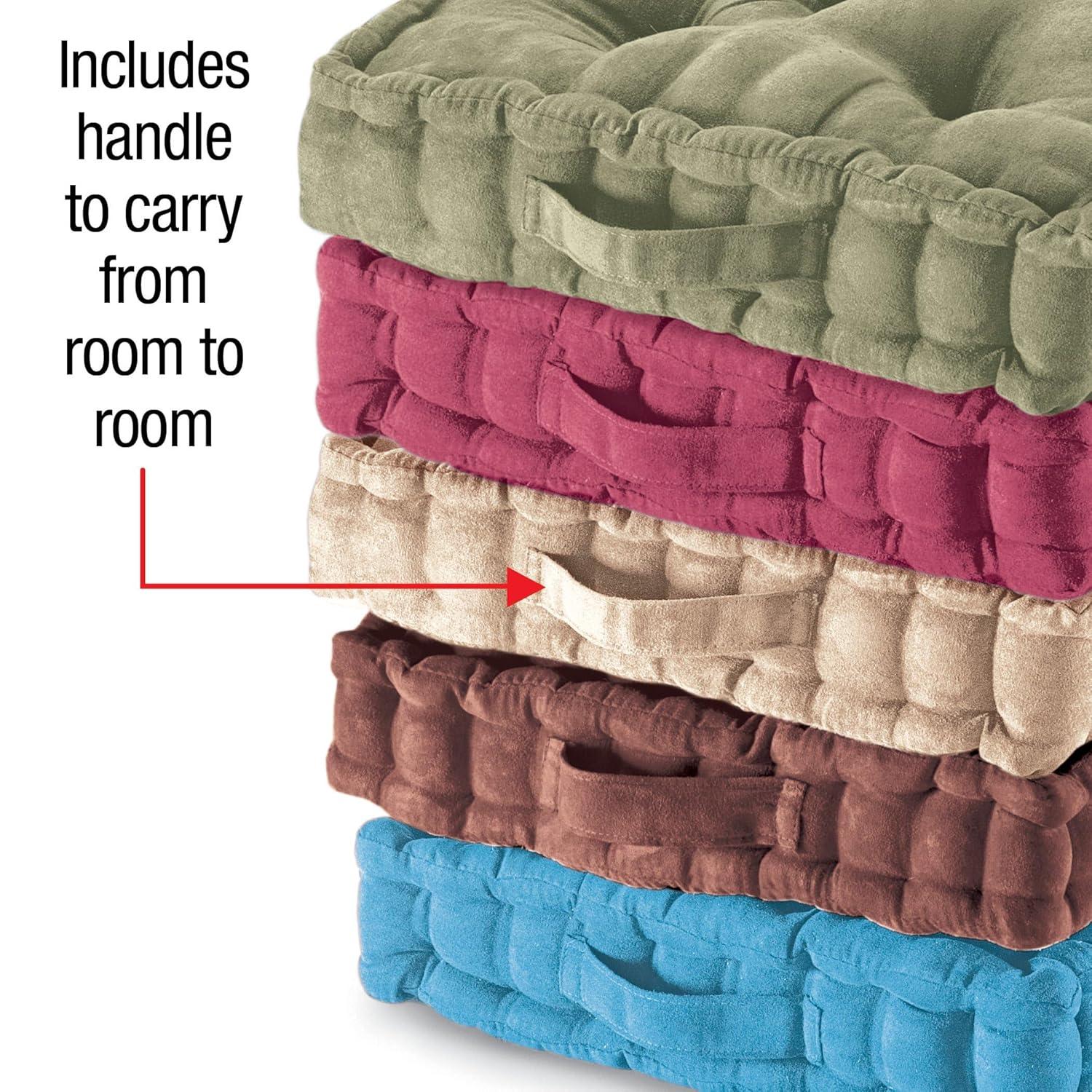 Collections Etc Tufted Padded Boosted Cushion and Support - Plush Seating for Chair with Carrying Handle, Burgundy