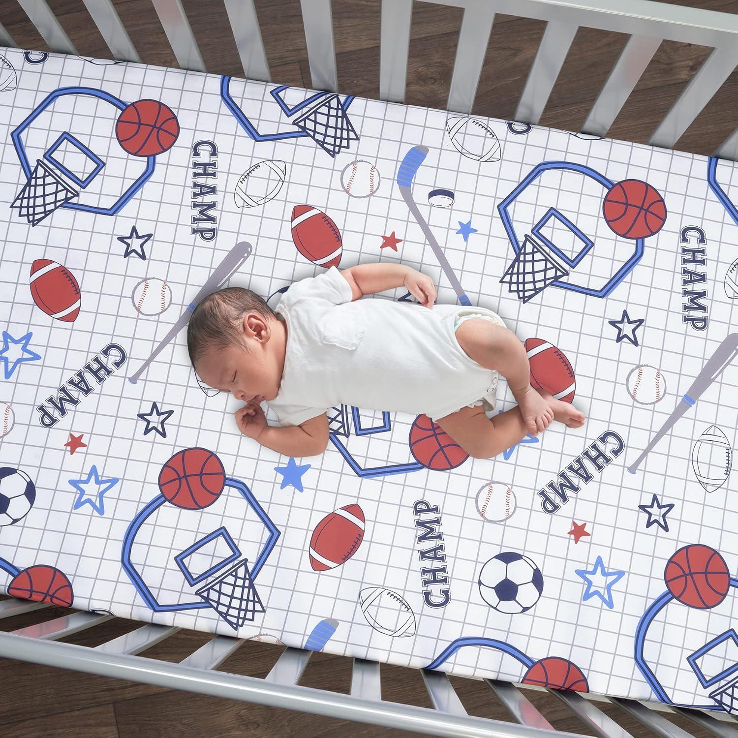 Lambs & Ivy Baby Sports 100% Cotton Fitted Crib Sheet - Football/Basketball