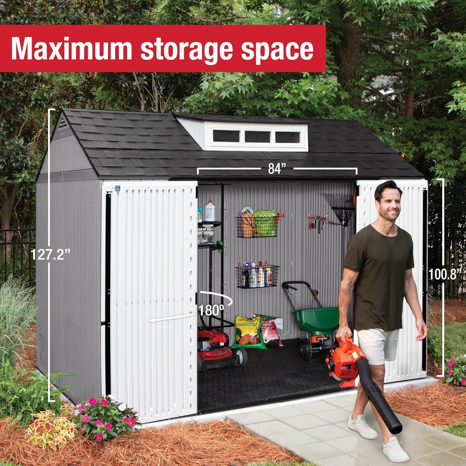 Rubbermaid Large Resin Outdoor Storage Shed, 10.5 x 7 ft., Gray, with Substantial Space for Home/Garden/Back-Yard/Lawn Equipment