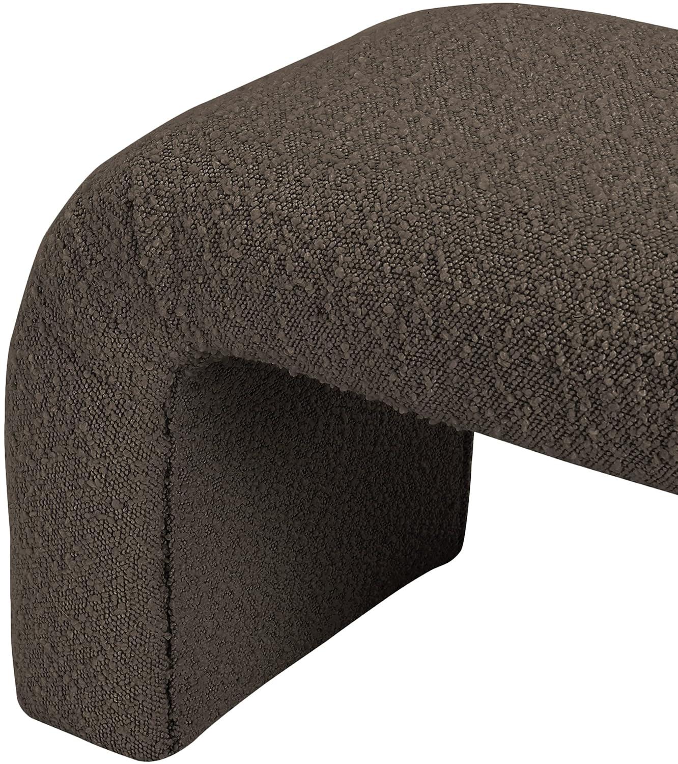 Meridian Furniture 169Brown Niagara Collection Modern | Contemporary Boucle Fabric Upholstered Bench with Rich Brown Boucle Fabric, Curved Contemporary Design, 28" W x 15.5" D x 17.5" H, Brown