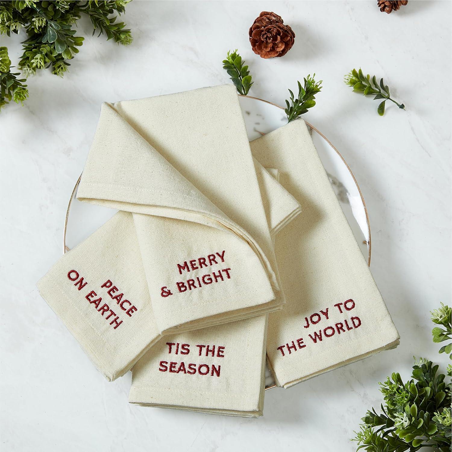 Elrene Joyful Sentiment Embroidered Napkins, Set of 4 - 17" x 17" - Elrene Home Fashions