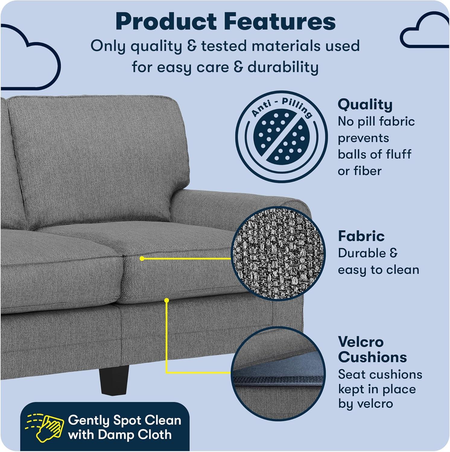 Serta Copenhagen 61" Rolled Arm Sofa, Easy Care Fabric, Soft Pillow Back, Pocket Coil Seat Cushions