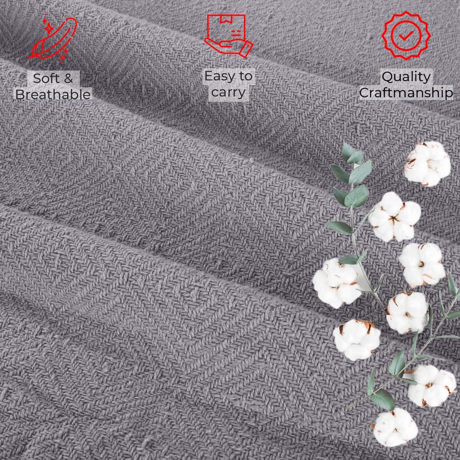 Eurotex Premium Cotton Blankets for Twin Size Bed | All-Season 100% Cotton Twin Blanket for Bed | Diamond Lightweight, Soft & Cozy Fall Thermal Blanket, 350GSM, 66x90 inches | Flint Grey