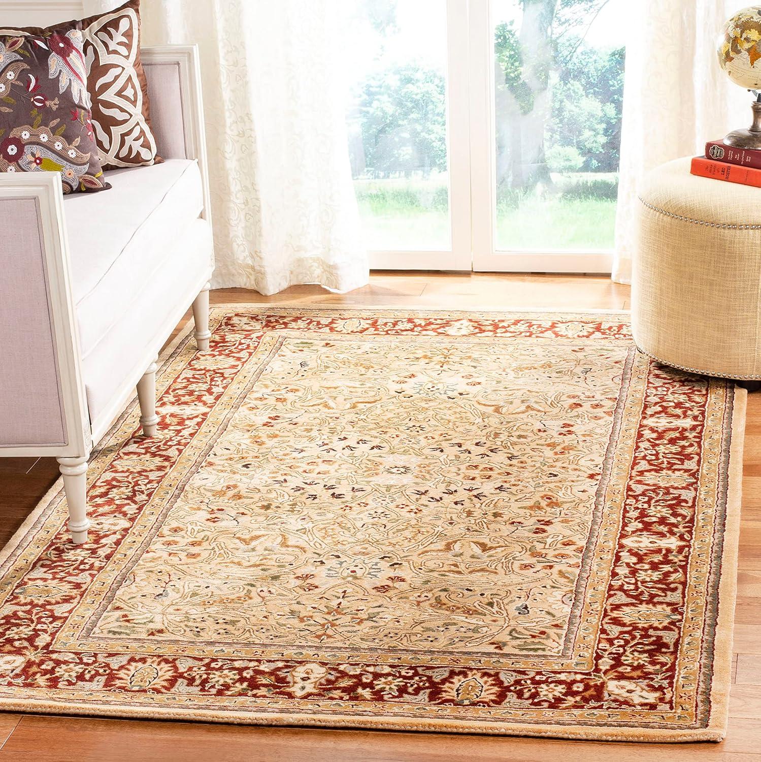 Handmade Ivory and Rust Wool Tufted Rectangular Rug