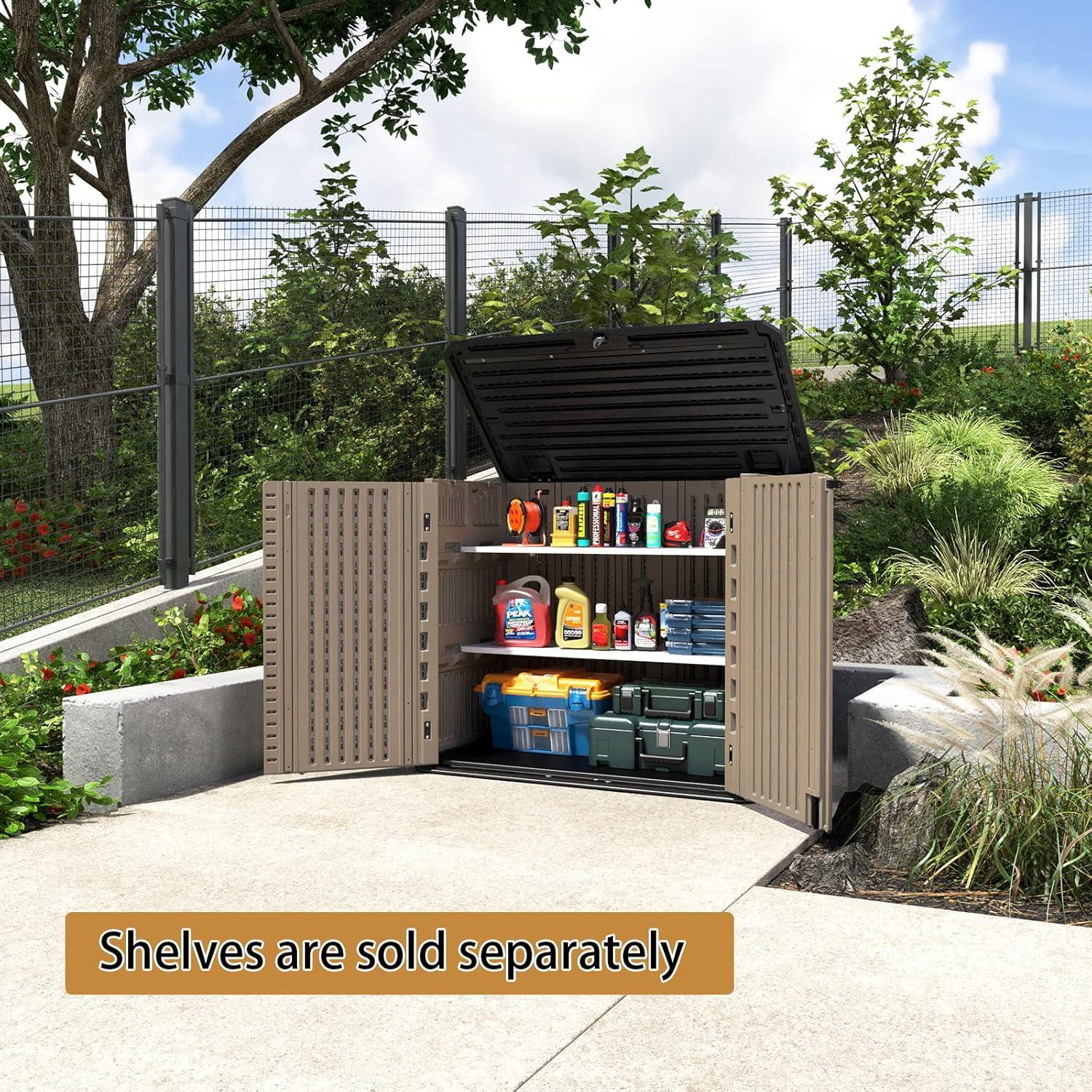 White HDPE Resin Outdoor Storage Shed with Shelving