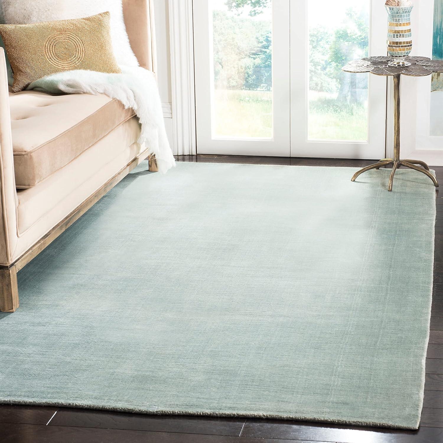 Luxurious Hand-Knotted Blue Wool & Viscose 8' x 10' Area Rug