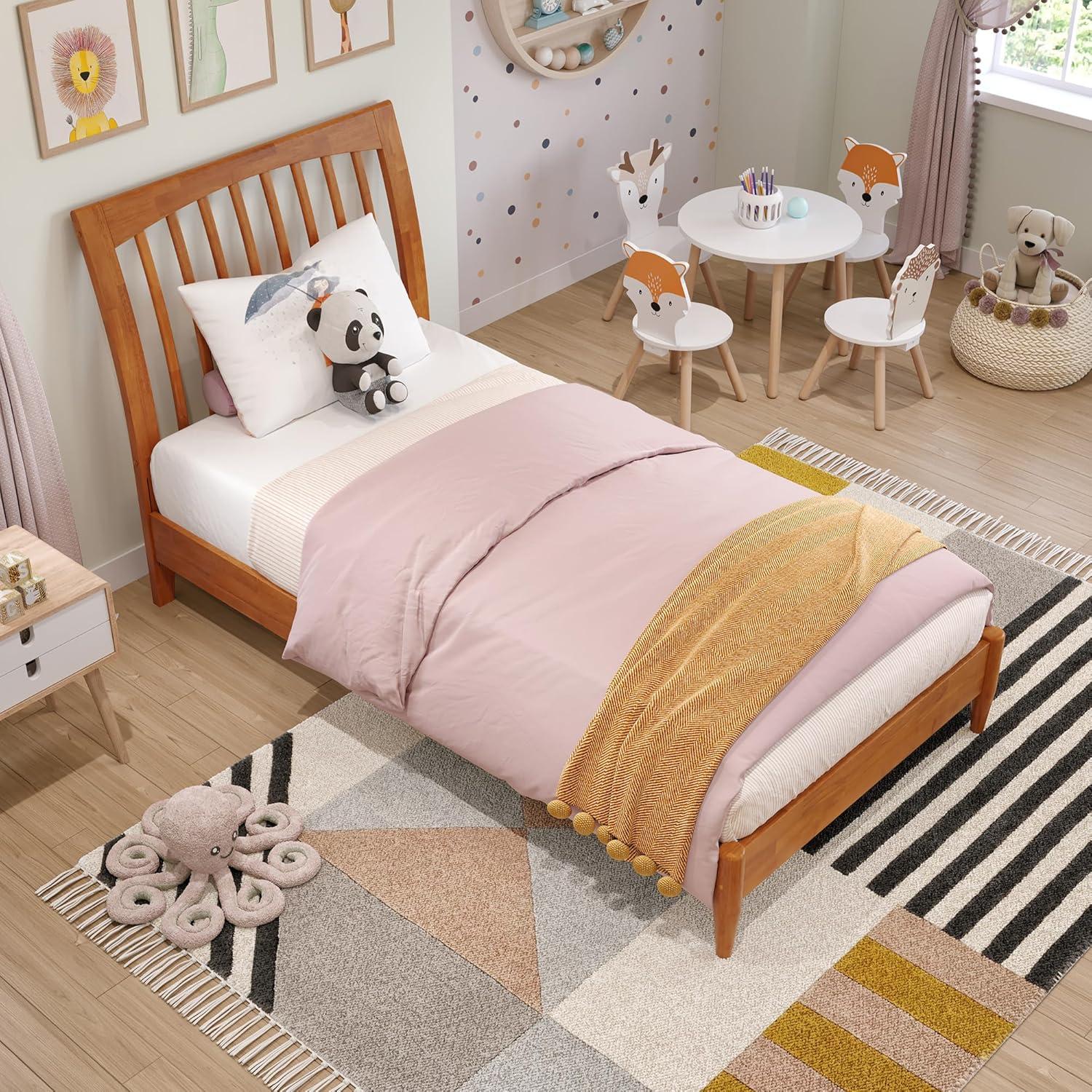 AFI Orleans Queen Solid Wood Low Profile Sleigh Platform Bed, Light Toffee