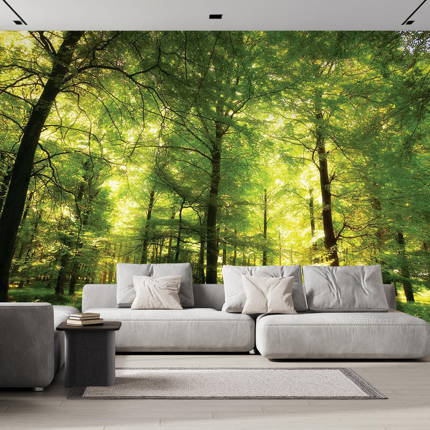 Morning Green Forest Border, Nature Landscape Wall Mural Modern Peel & Stick Wallpaper