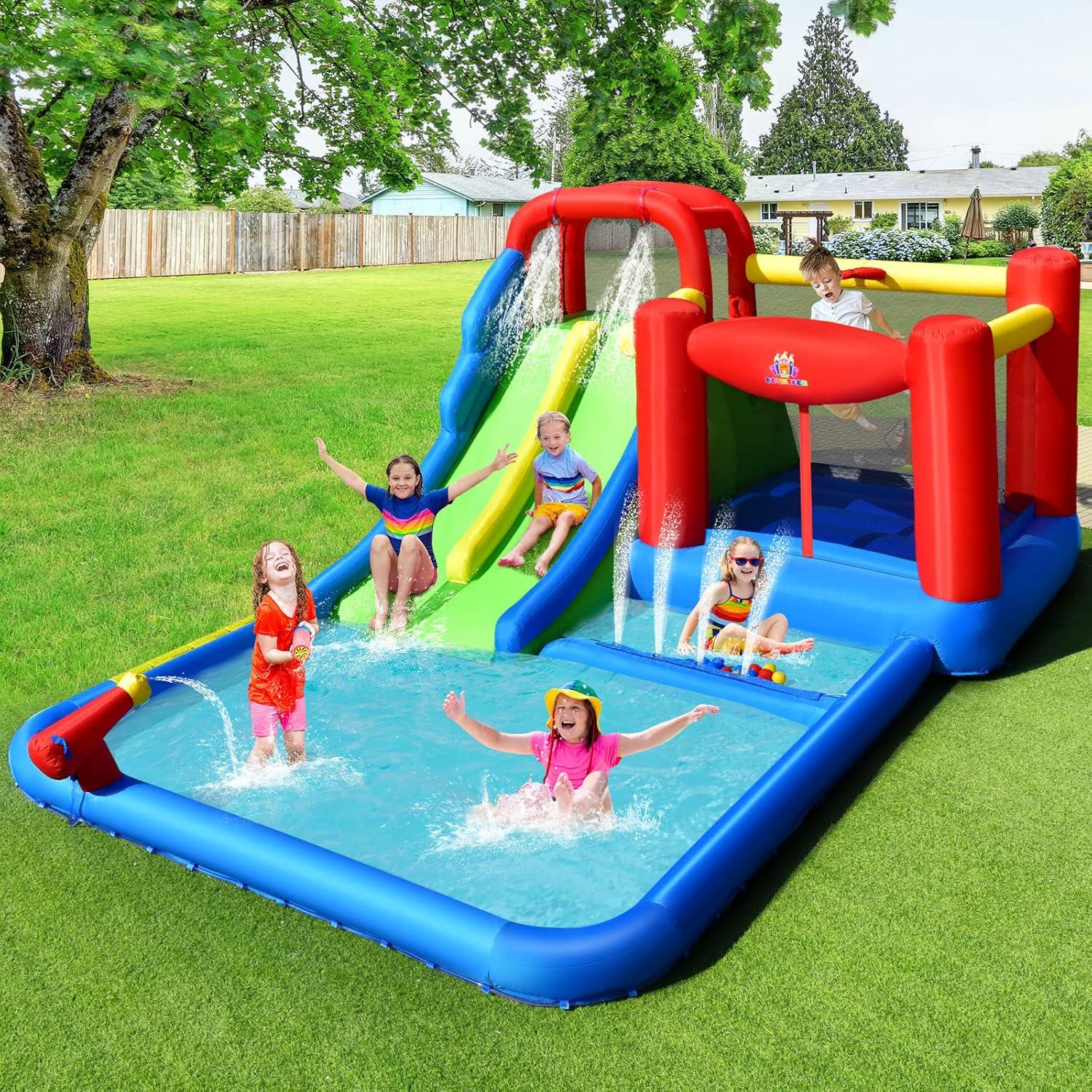 Costway Inflatable Water Slide Giant Kids Water Park w/ Double Slides & 735W Blower