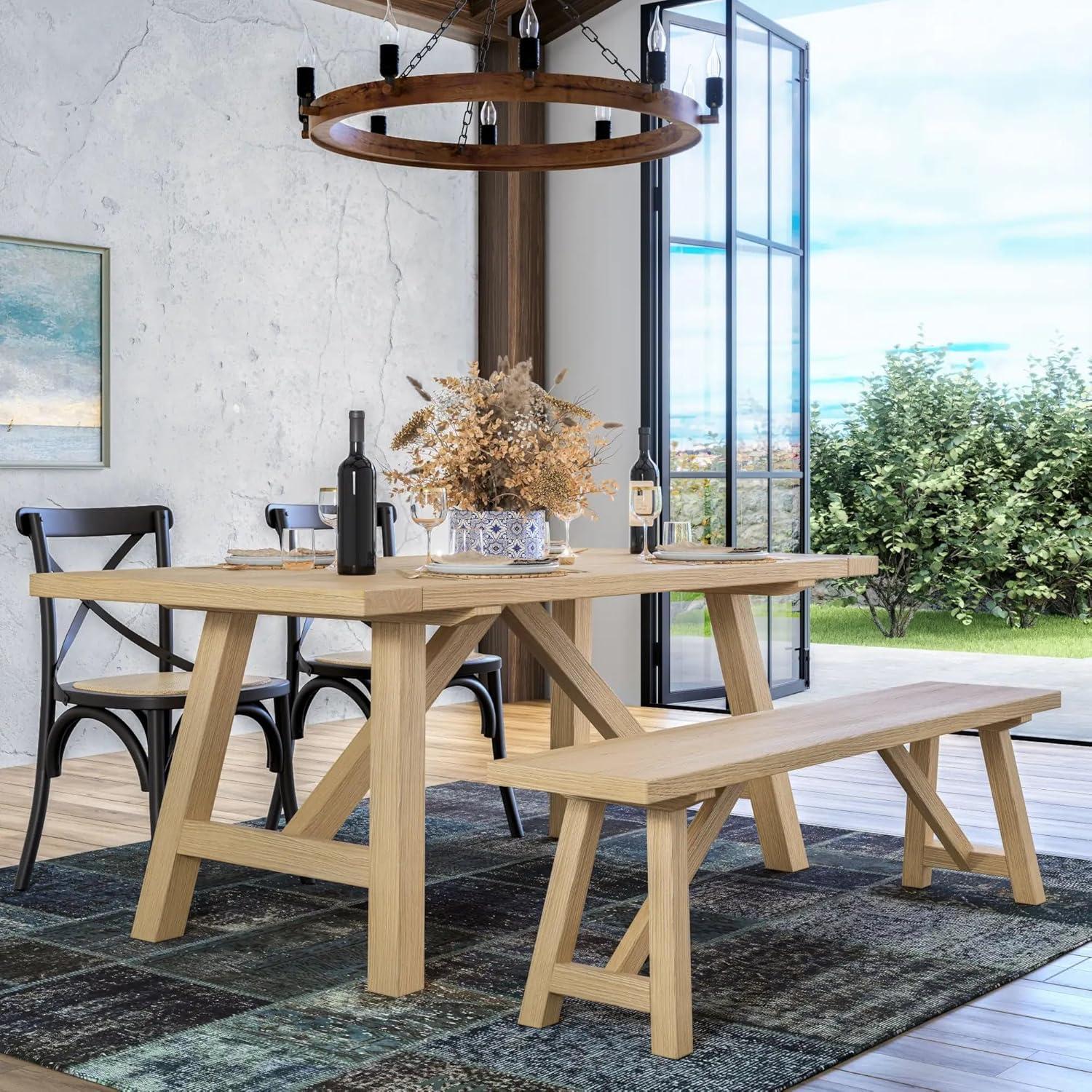 Cascais Rectangular 72'' Solid Wood Table with Farmhouse Base