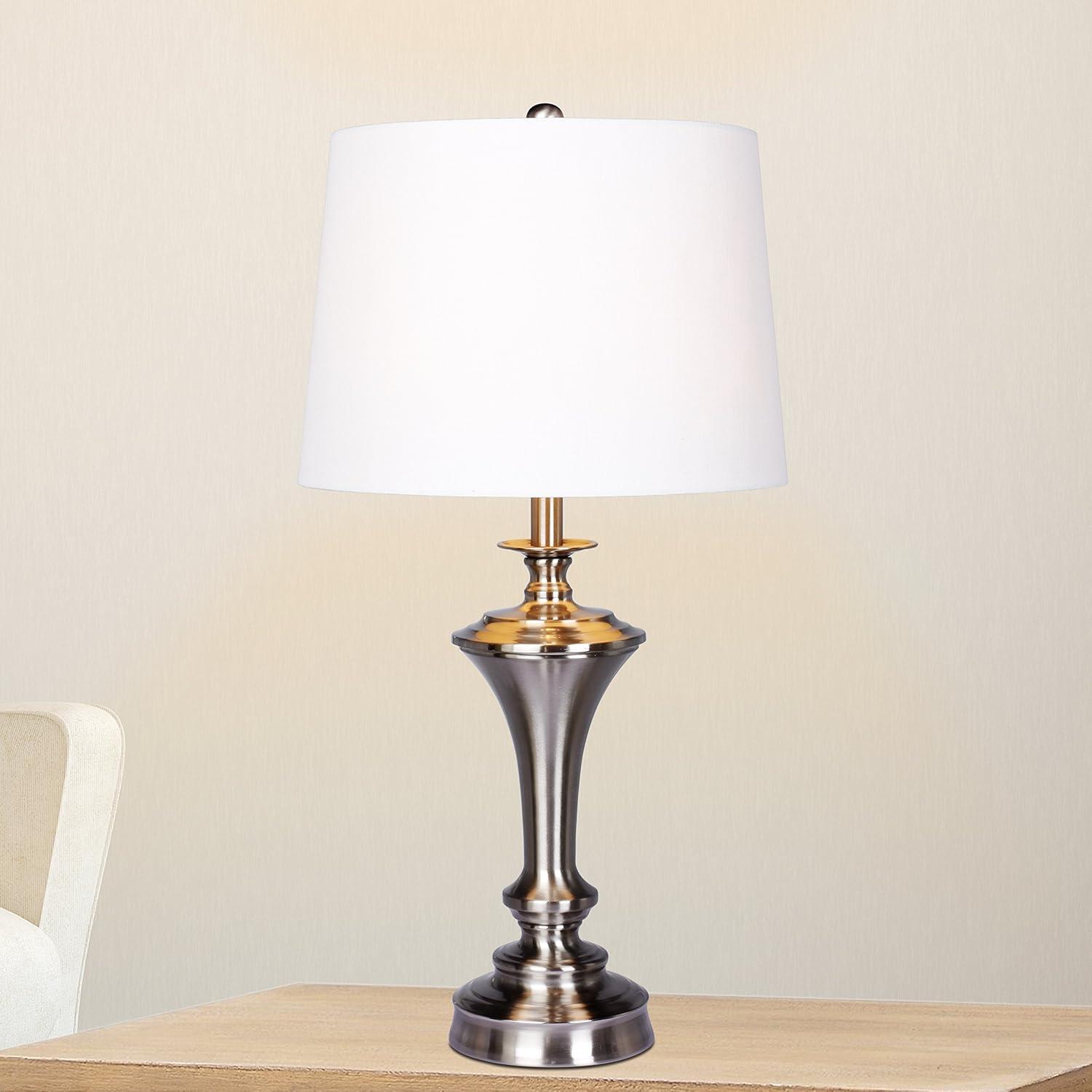 Brushed Steel and White 30" Metal Urn Table Lamp Set