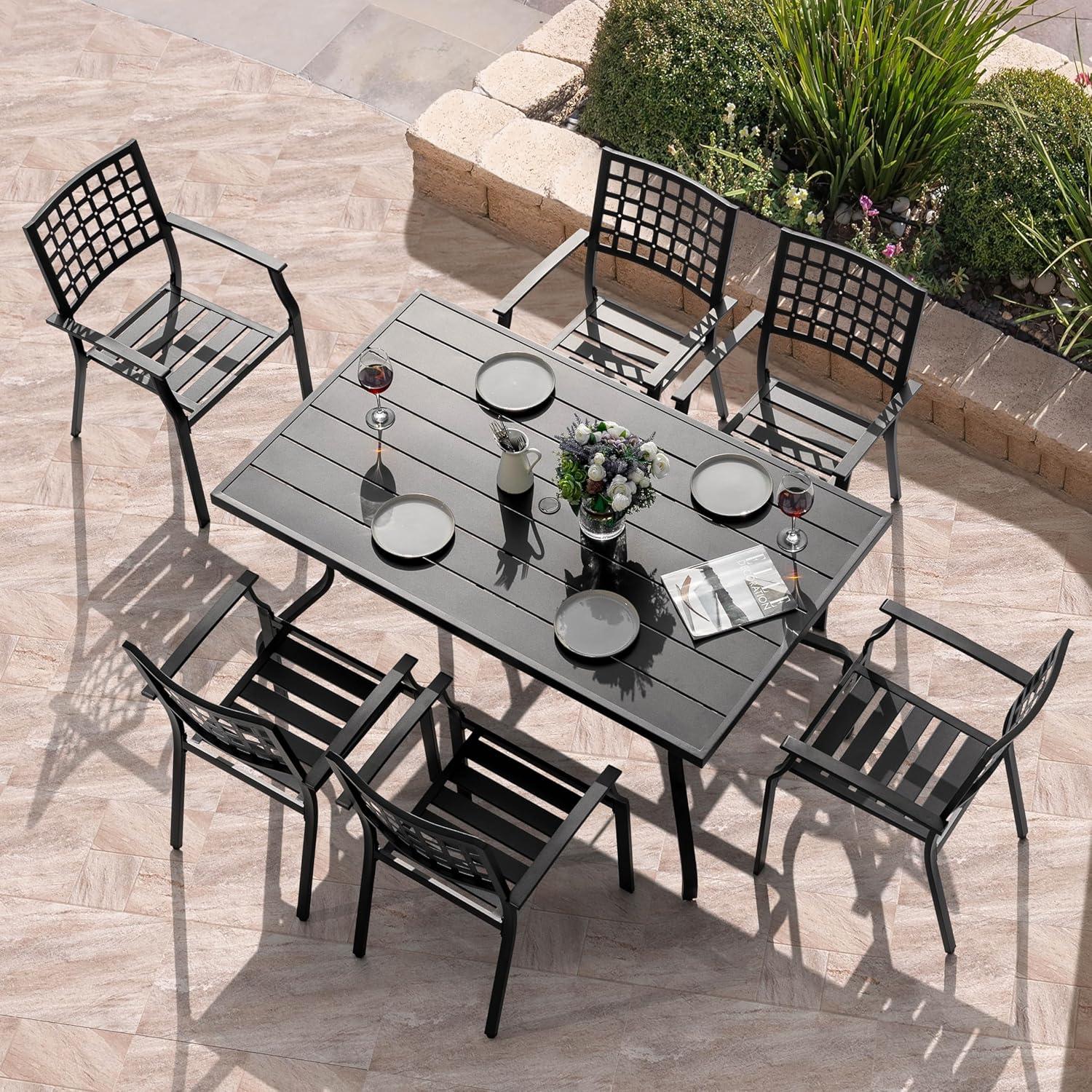 Nuu Garden Outdoor Dining Chair, Patio Dining Chair Set, Stackable Design, All-weather Iron Frame with Powder-coated Finish for Indoors and Outdoors, Patio, Deck, Garden, Yard, Black