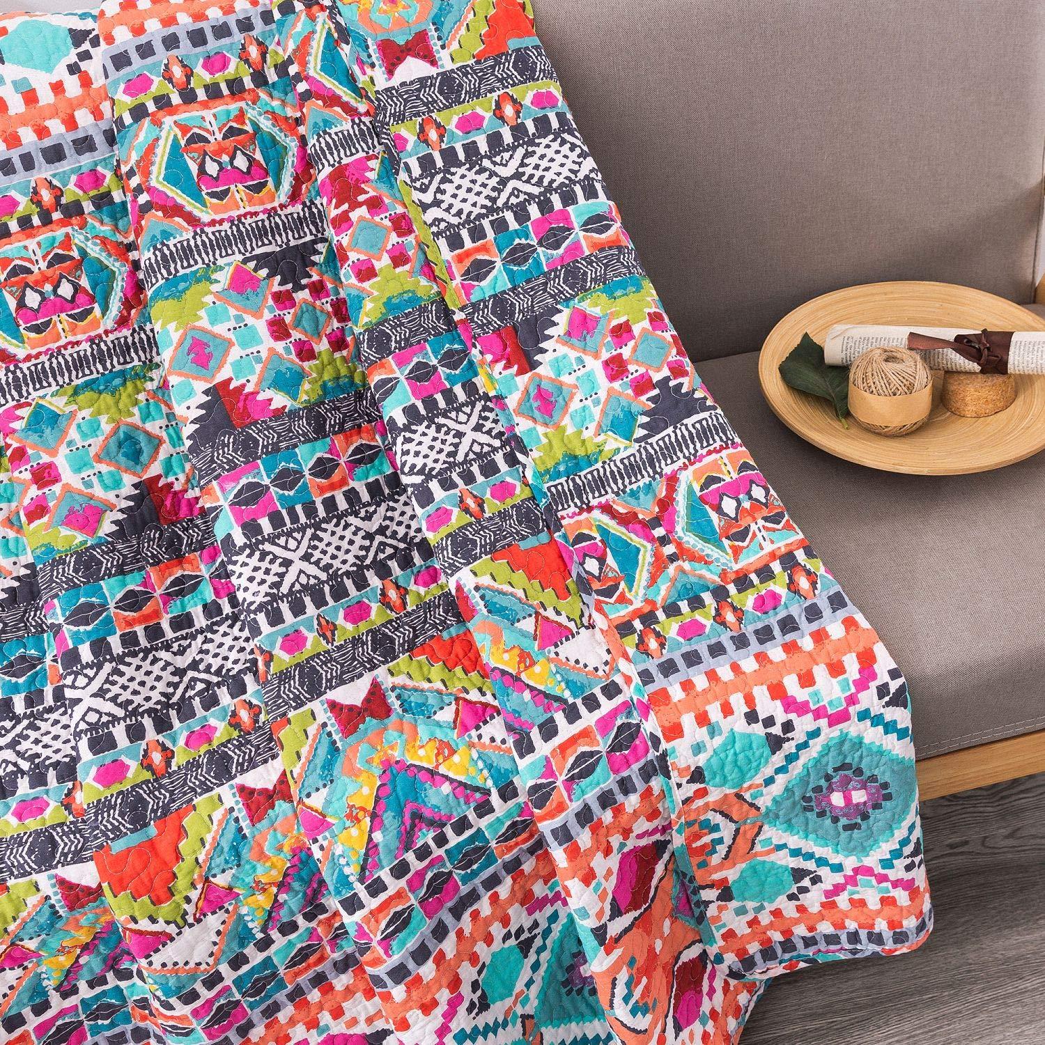 NEWLAKE Quilted Throw Blanket for Bed Couch Sofa, Boundless Universe Pattern, 60X78 Inch
