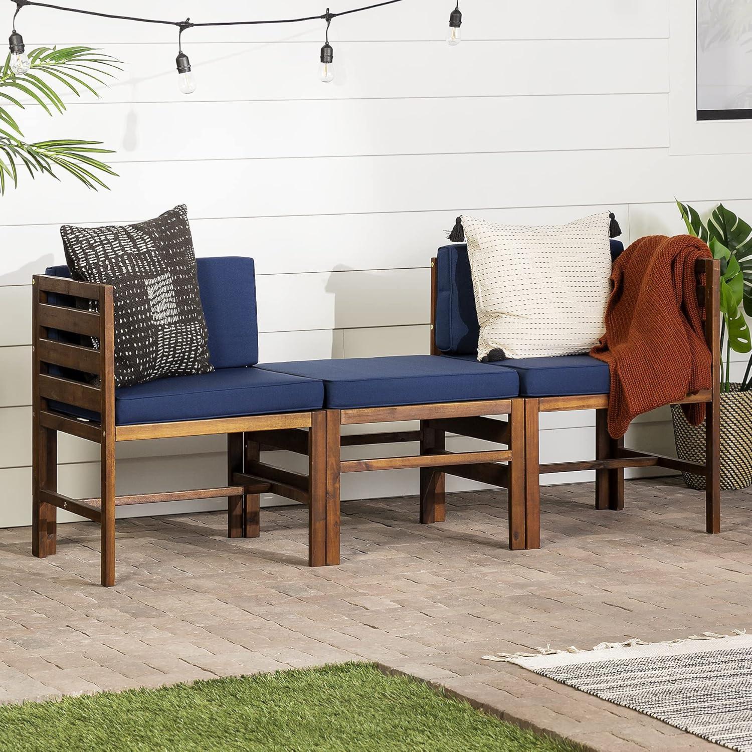 Sanibel Acacia Wood Outdoor Arm Chairs and Ottoman Set - Dark Brown/Navy