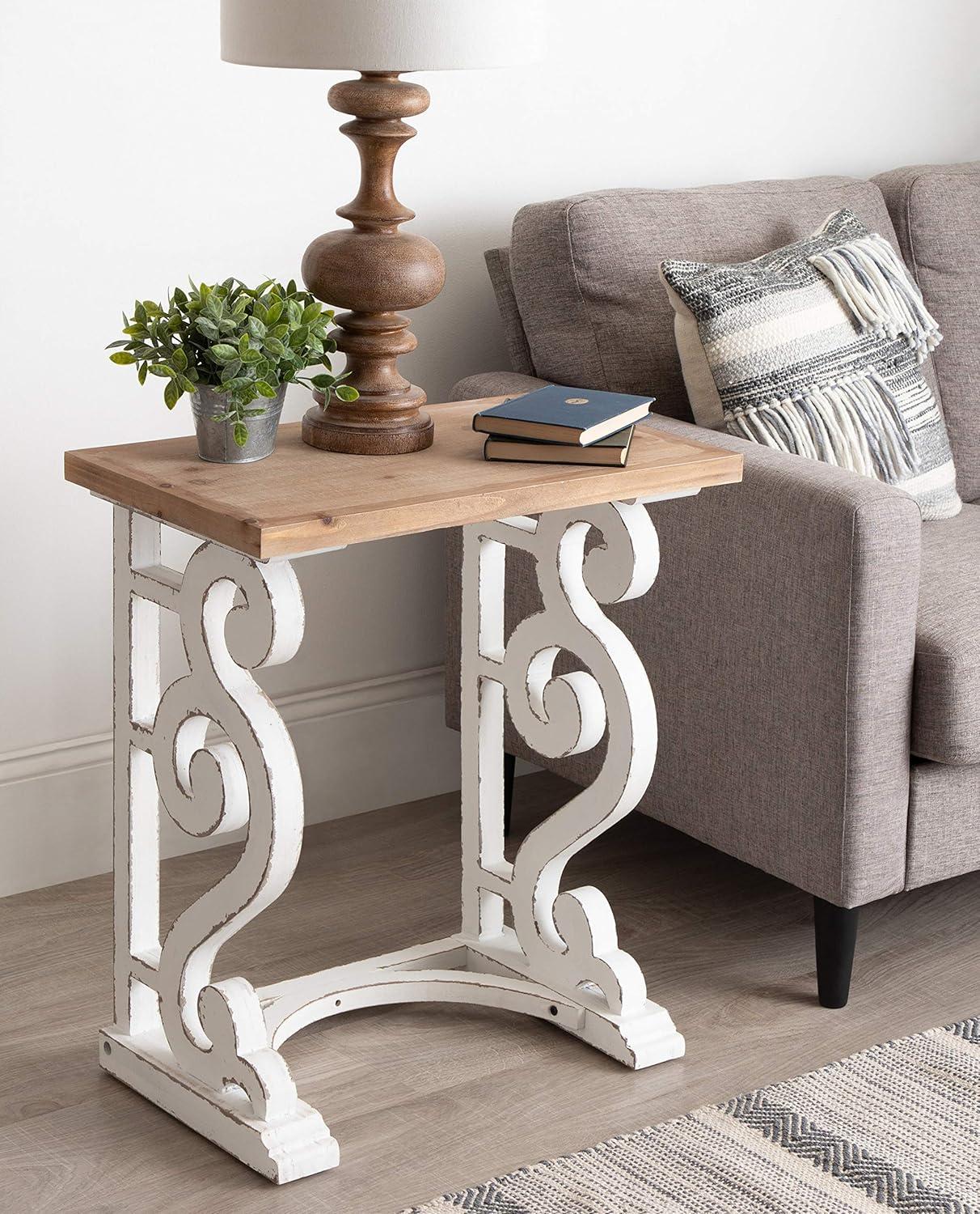 Rustic Brown and White Solid Wood Farmhouse Chic Side Table