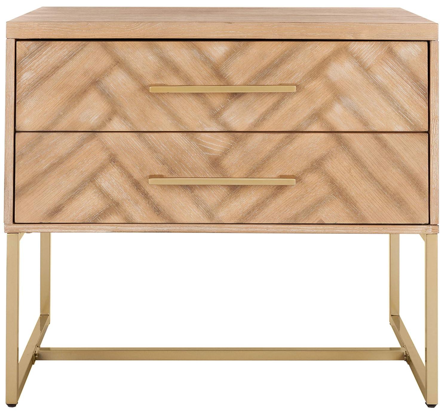 Everly Quinn Stylish Brookelyne 30'' W Nightstand –Rustic Oak with Brass Leg & 2 Spacious Bedroom Storage Drawers