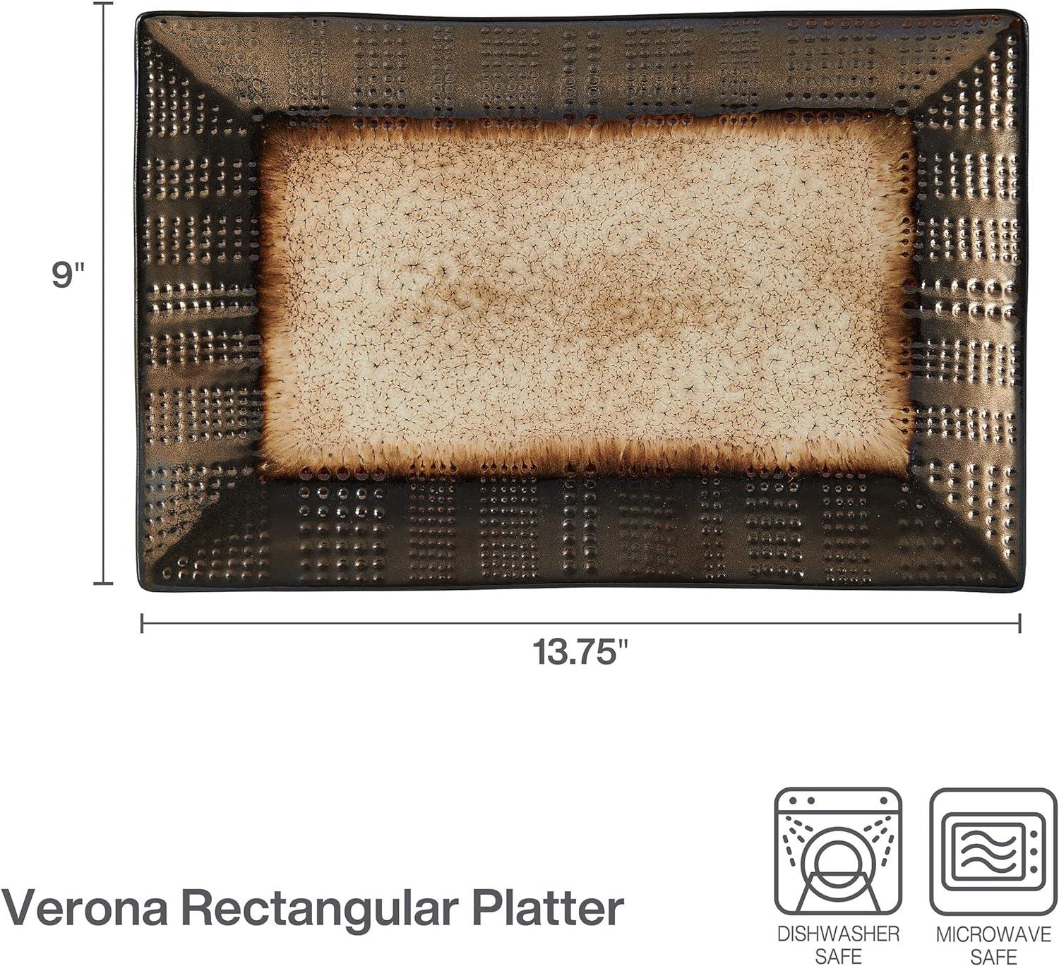 Verona Earth Tones Ceramic Rectangular Platter, 13.75 Inch