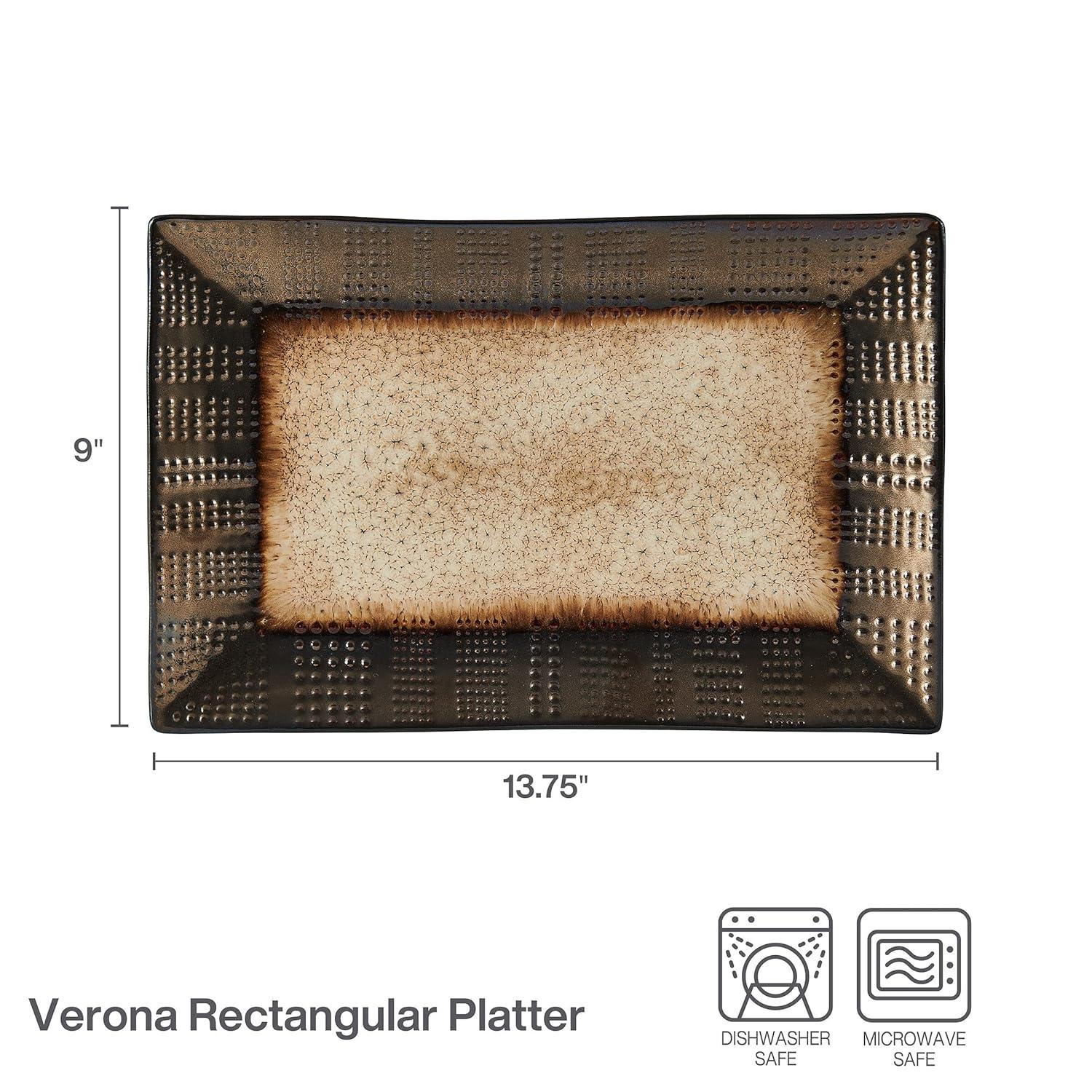 Verona Earth Tones Ceramic Rectangular Platter, 13.75 Inch