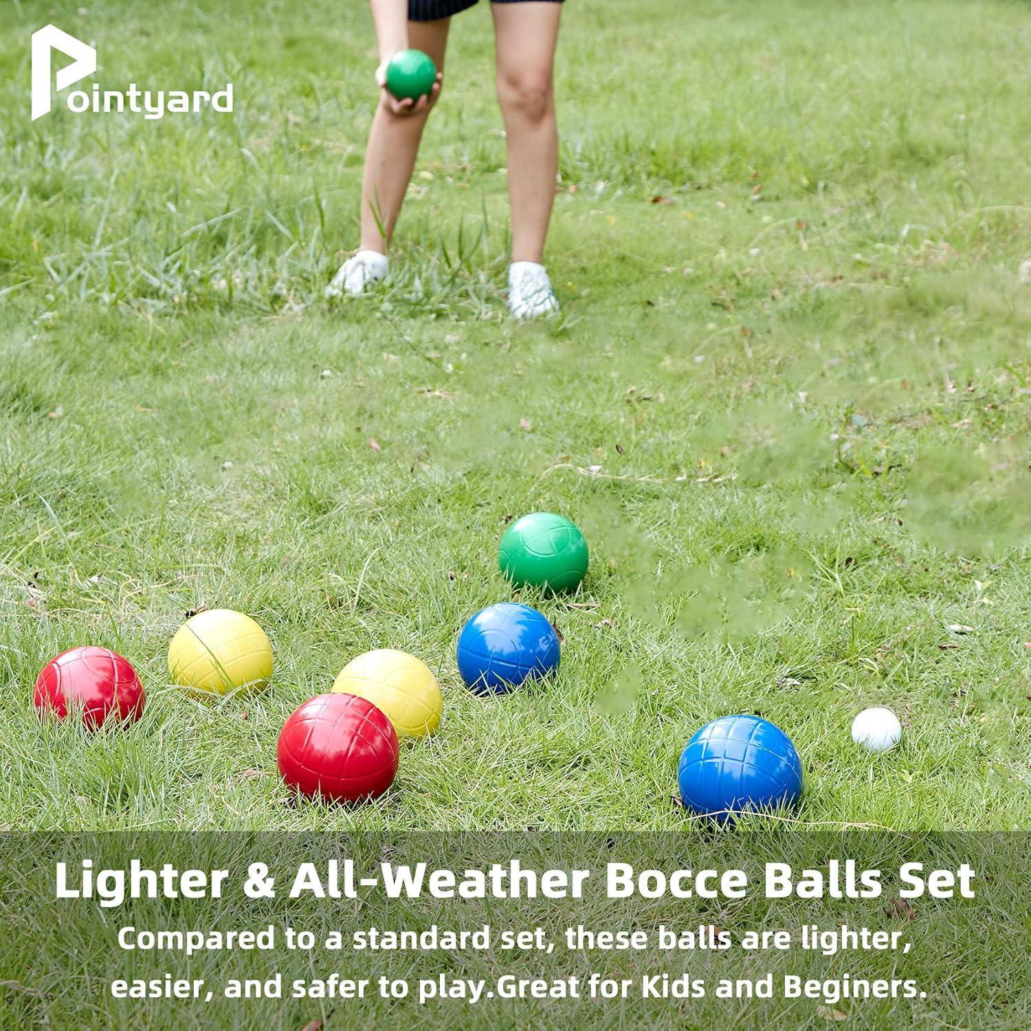 ropoda 90mm Bocce Ball Set, Lighter Bocce Ball for Beginners with 8 Balls, Pallino, Case and Measuring Rope for Backyard/Beach/Lawn, Composite Plastic for Kids Teens Beginners