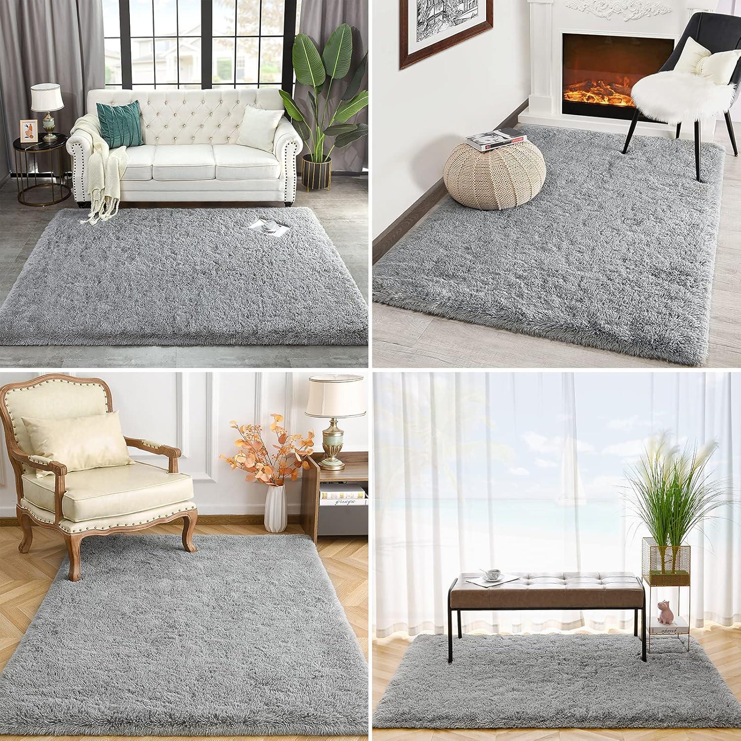 Kimicole Grey Area Rugs for Bedroom Living Room, 4x5.9 Soft Fluffy Shaggy Rug, Non-Slip Fuzzy Furry Rugs for Nursery Kids Room Dorm Room Home Decor, High Pile Indoor Plush Floor Carpet