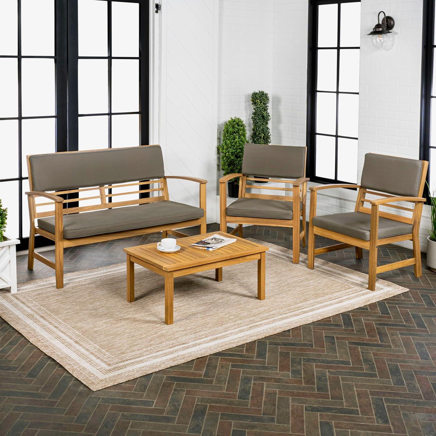 Dark Gray and Teak Brown Acacia Wood 4-Piece Patio Set