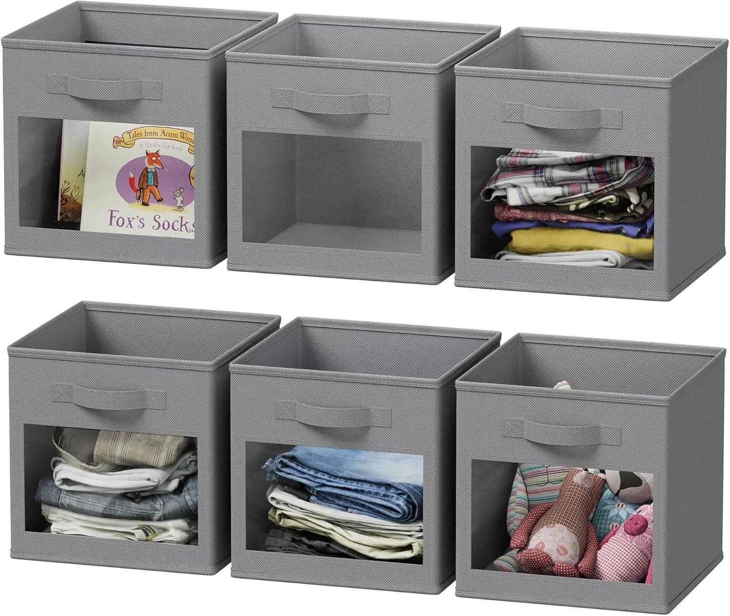 SpaceAid 6 Foldable Storage Cubes with Clear Windows, 11-Inch Fabric Bins for Closet, Cubby Shelf, or Cube Storage Organizer