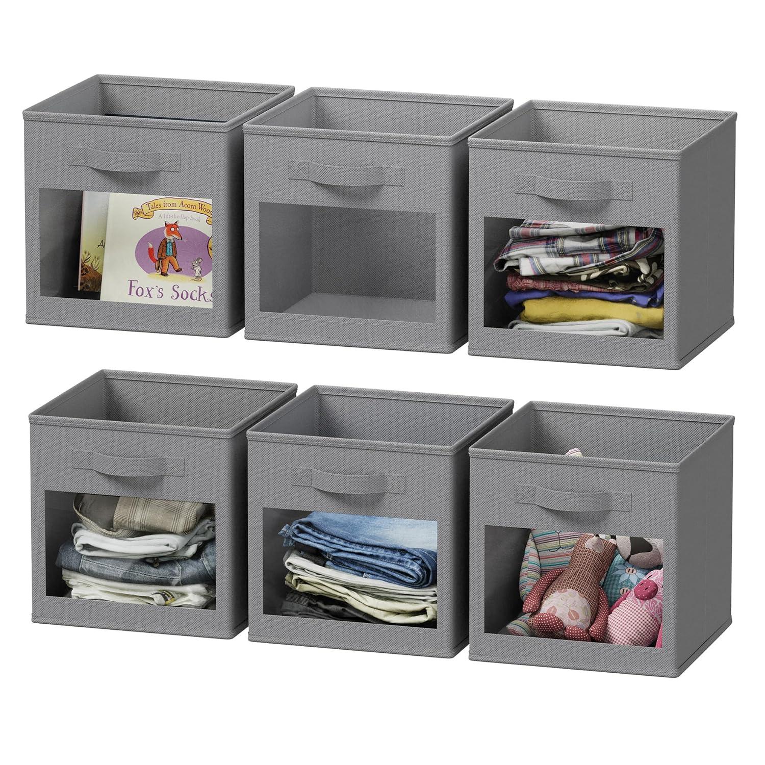 SpaceAid 6 Foldable Storage Cubes with Clear Windows, 11-Inch Fabric Bins for Closet, Cubby Shelf, or Cube Storage Organizer