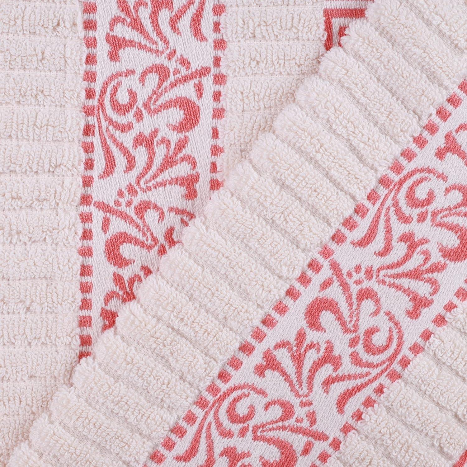 Superior Athens Cotton Greek Scroll Bath Towel Set of 4, Ivory-Coral