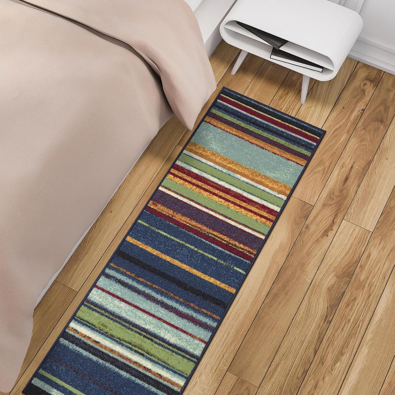 Multicolor Striped Non-Slip Synthetic Runner Rug, 2'7" x 9'10"