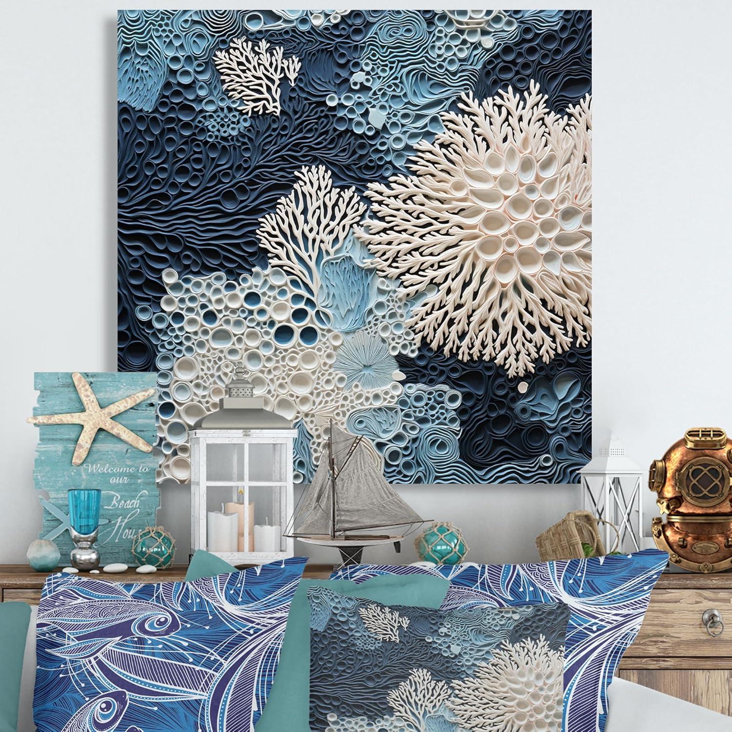 Design Art " Under Water Blue And White Corals Collage "