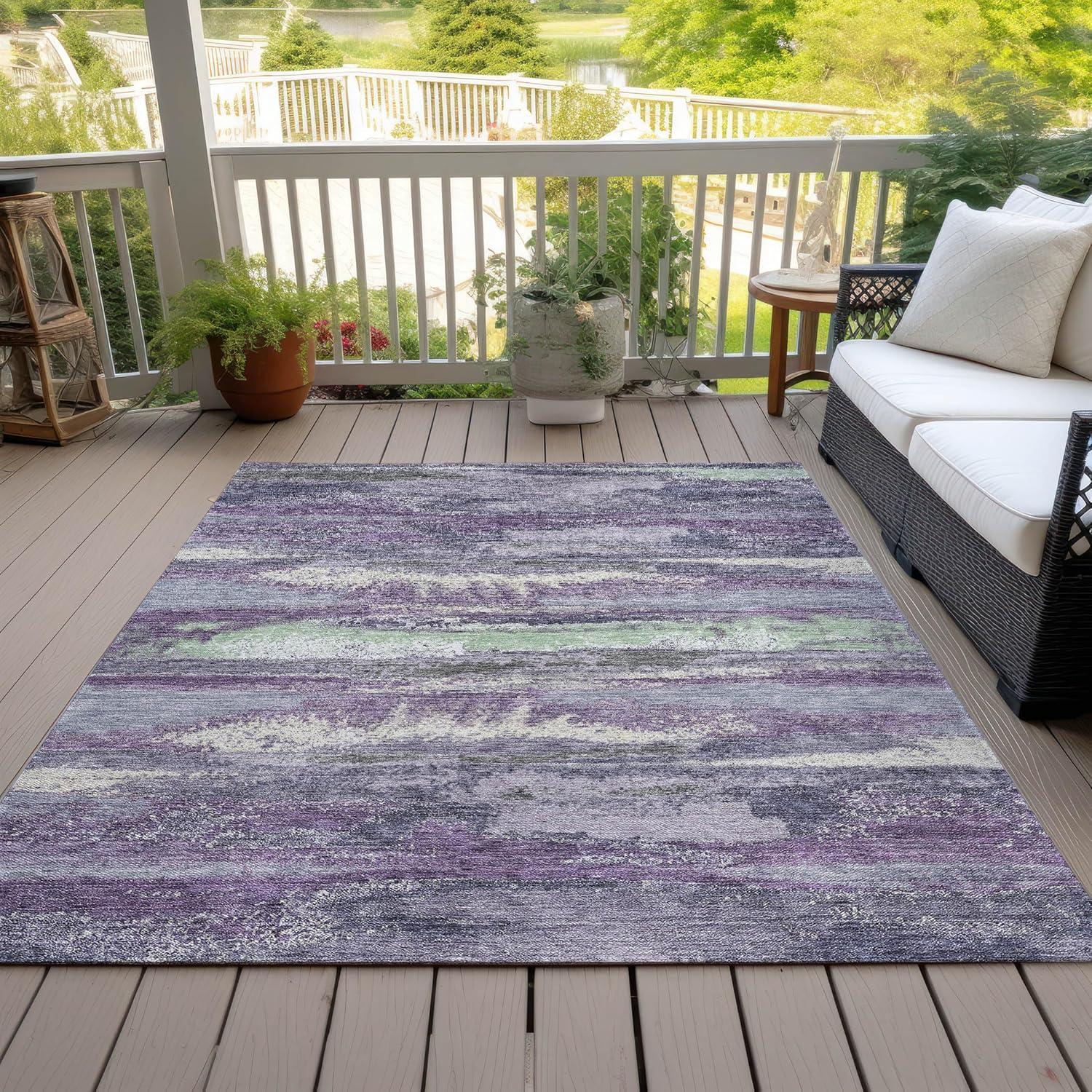Purple Abstract 3' x 5' Machine Washable Indoor Outdoor Rug