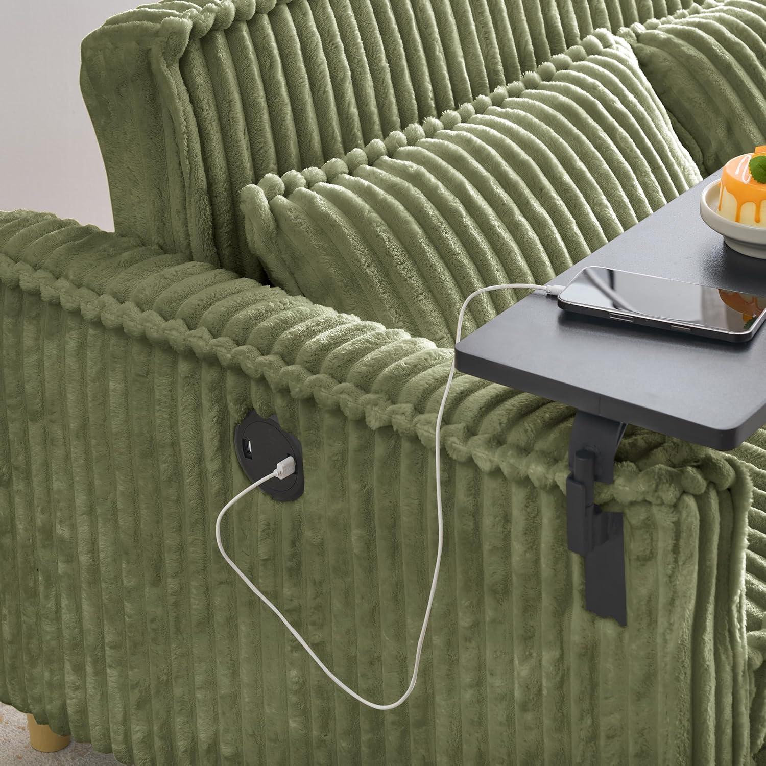 54"W Convertible Sleeper Sofa Bed,3-In-1 Corduroy Pull Out Couch Bed,Futon Loveseat Sleeper Couch with Adjustable Backrest and USB Ports & Side Table,Recliner for Living Room,Office,Small Space,Green
