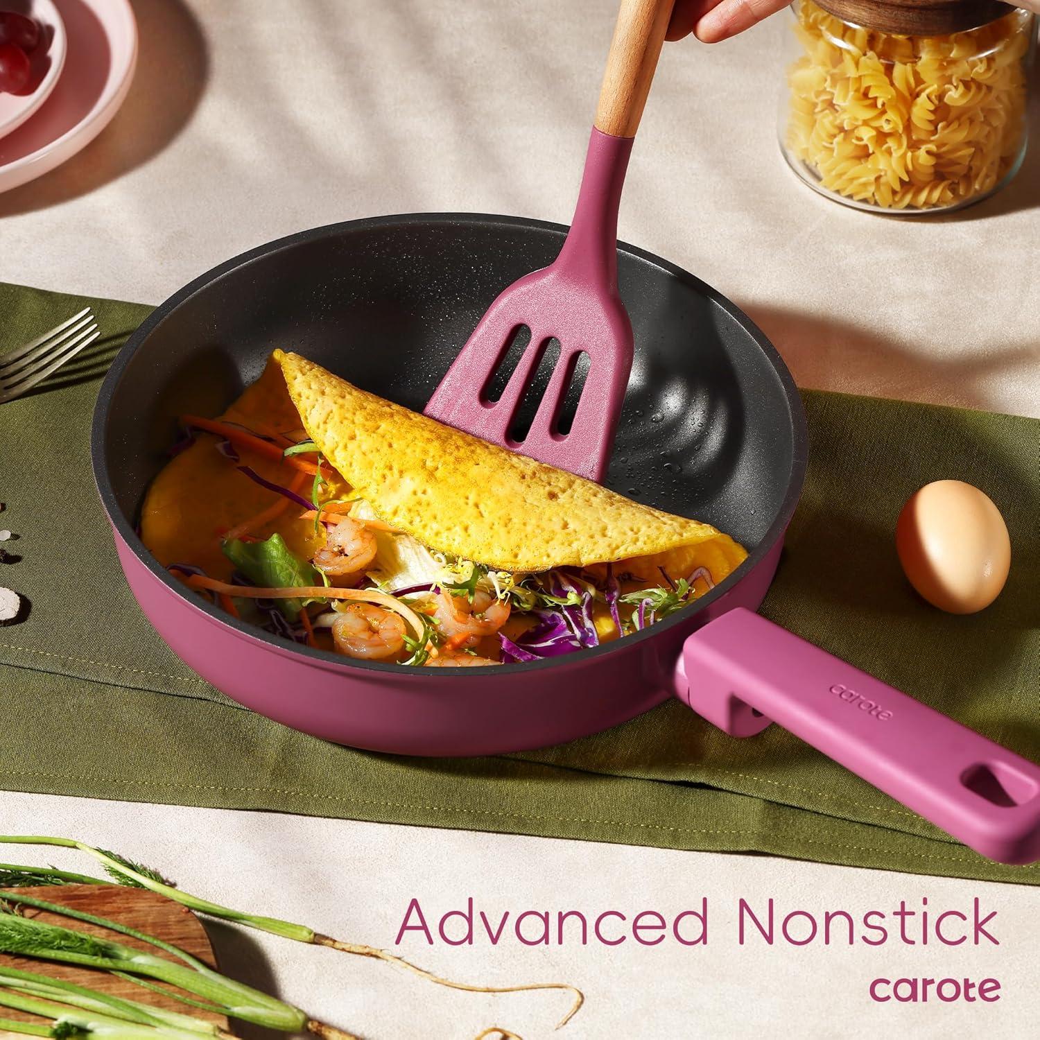 CAROTE 16pcs Nonstick Cookware set, Pots and Pans, Premium Induction Cookware, Durable & Easy to Clean, Large Frying Pan, Rose Pink