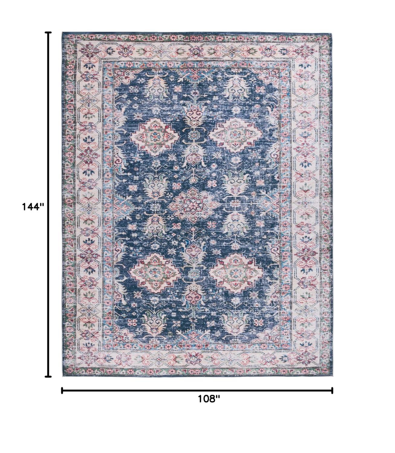 Tucson Vintage Persian TSN196 Power Loomed Machine Washable Skid-Resistant Indoor Area Rug - Navy/Beige - 9'x12' - Safavieh