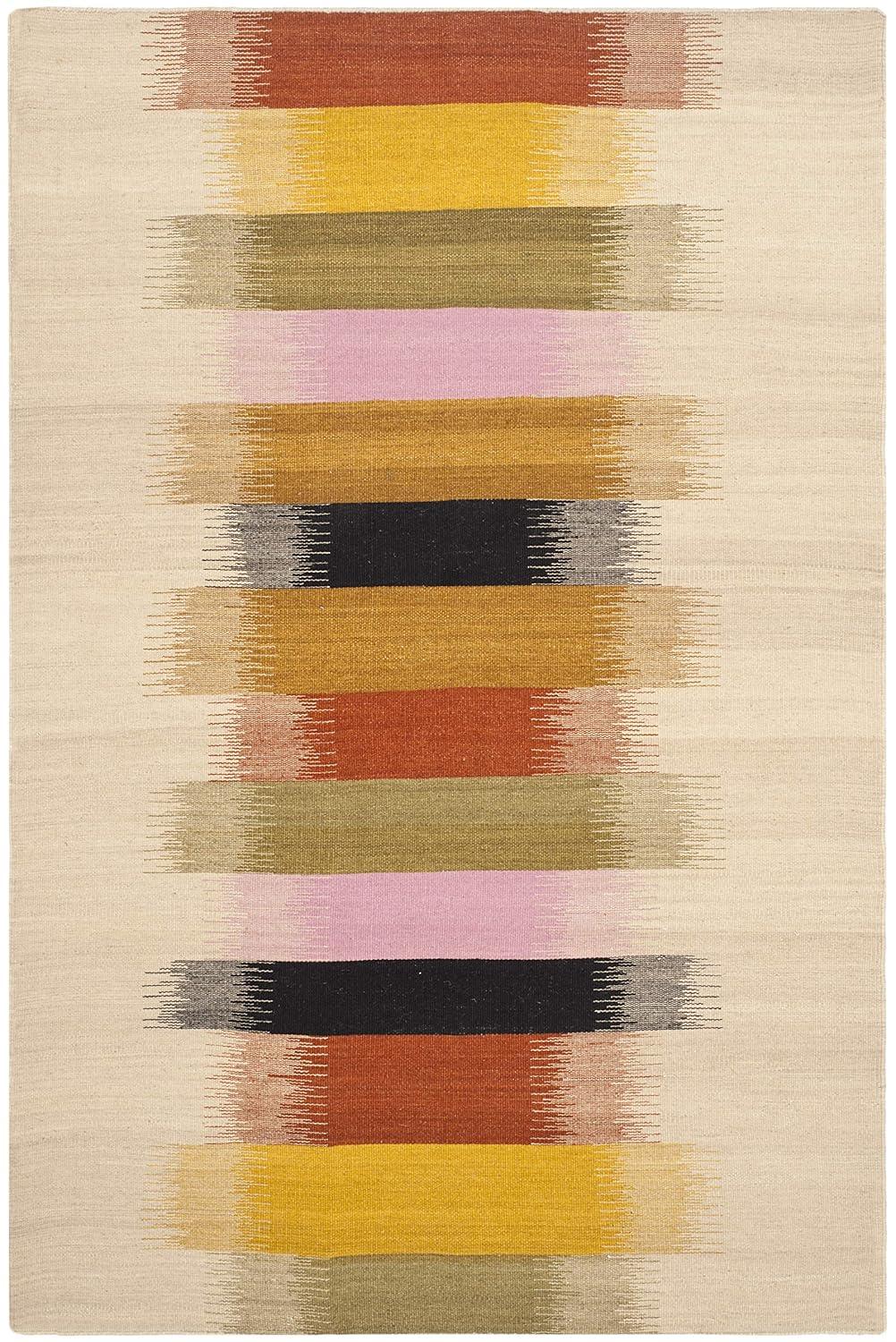 Dhurries DHU642 Hand Woven Flat Weave Indoor Area Rug - Beige/Multi - 4'x6' - Safavieh