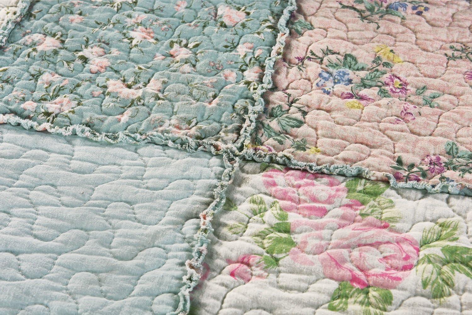 Chezmoi Collection 1-Piece Floral Patchwork 100% Cotton Quilted Throw