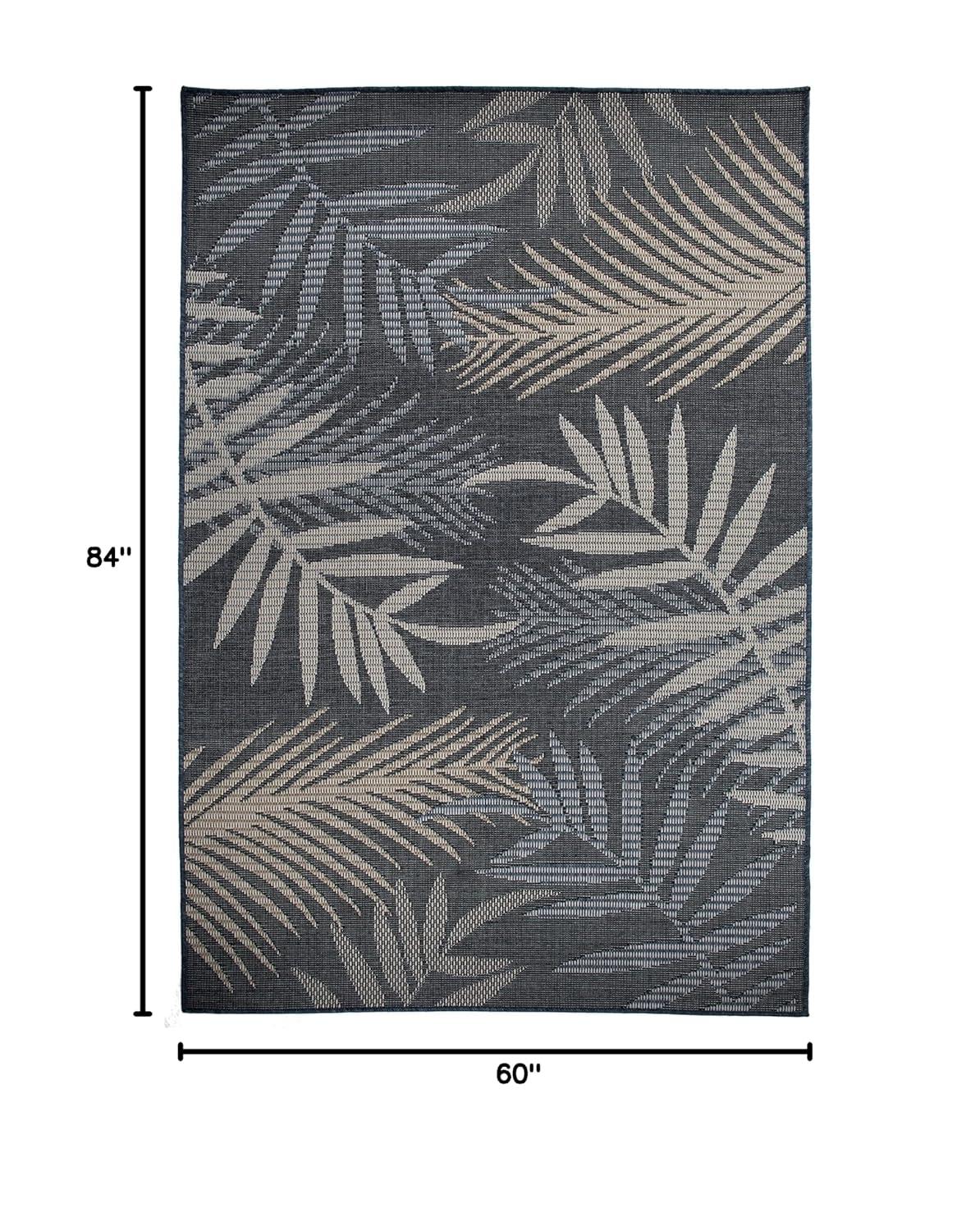World Rug Gallery Bahama Palm Frond Indoor/Outdoor Area Rug - Blue 5' x 7'