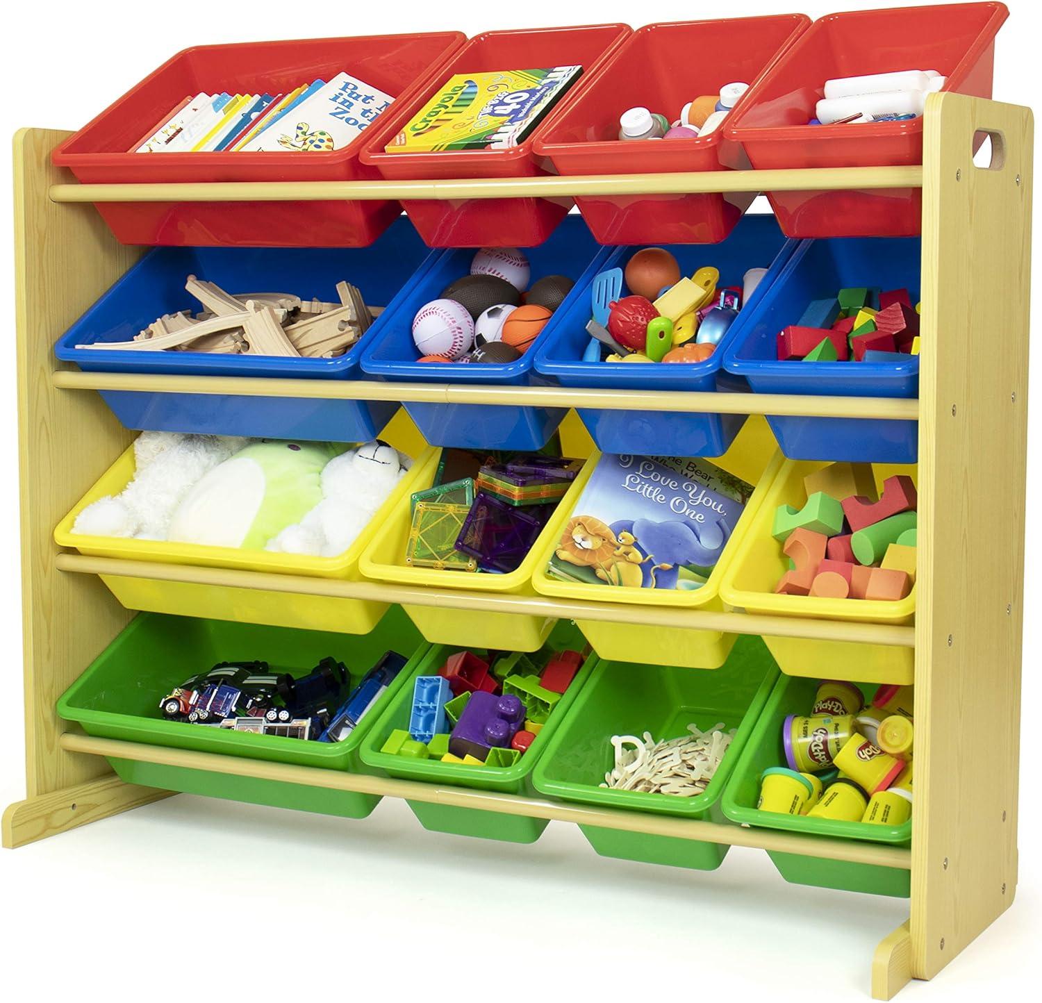 Humble Crew Primary Supersized Toy Storage Organizer with 16 Plastic Storage Bins, Natural/Primary