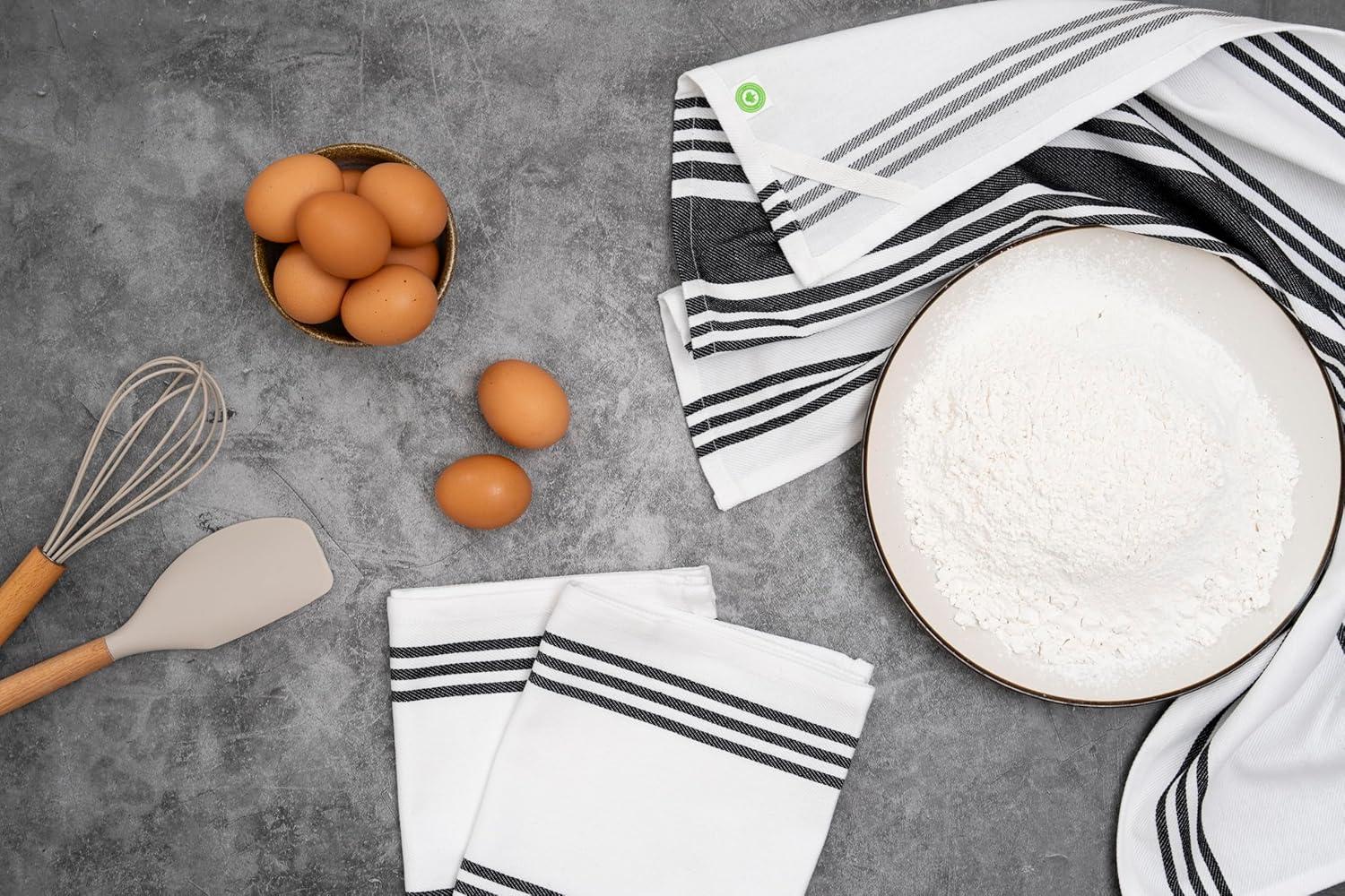 Black and White Striped Cotton Kitchen Towel Set