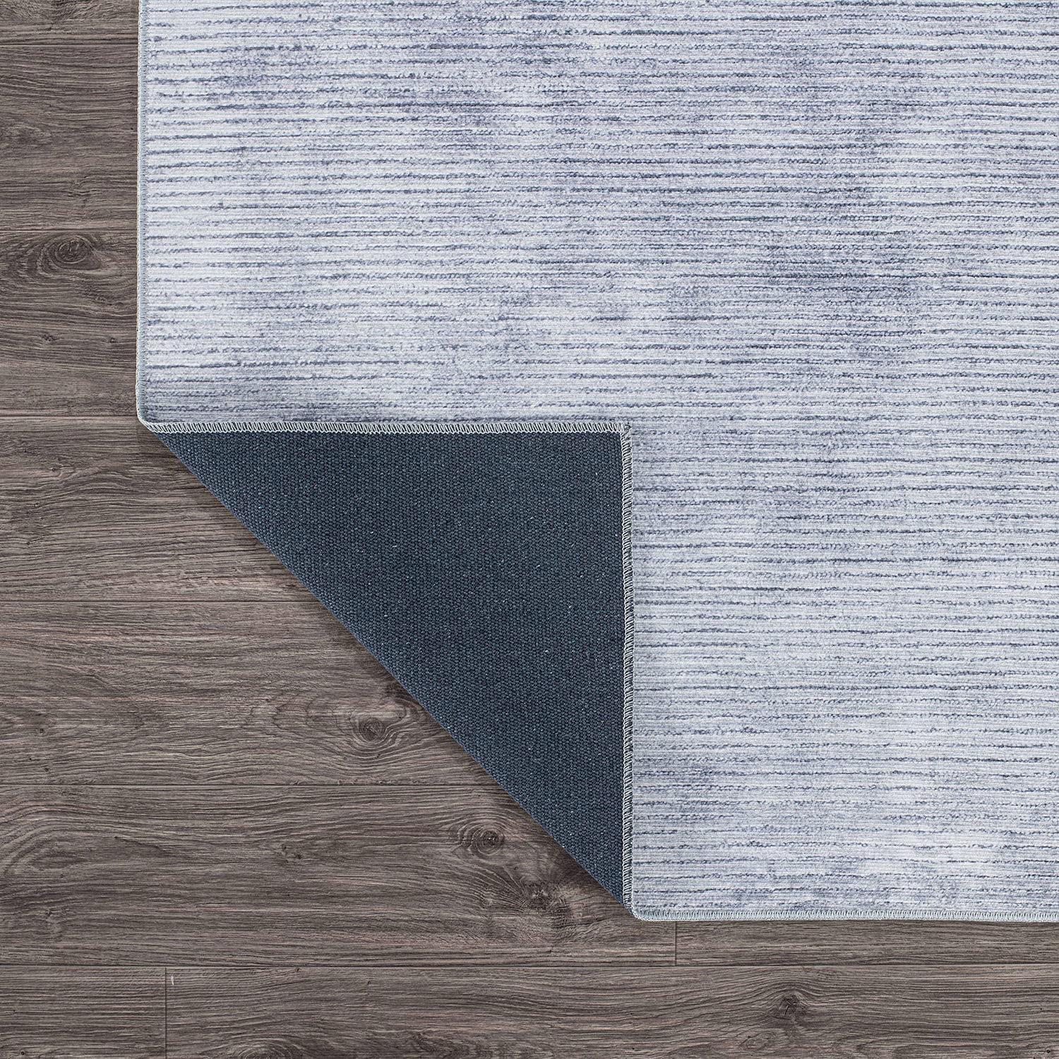 World Rug Gallery Contemporary Distressed Stripe Machine Washable 7'7"x9'6" Gray Indoor Area Rug:  Stain-Resistant Flat Pile