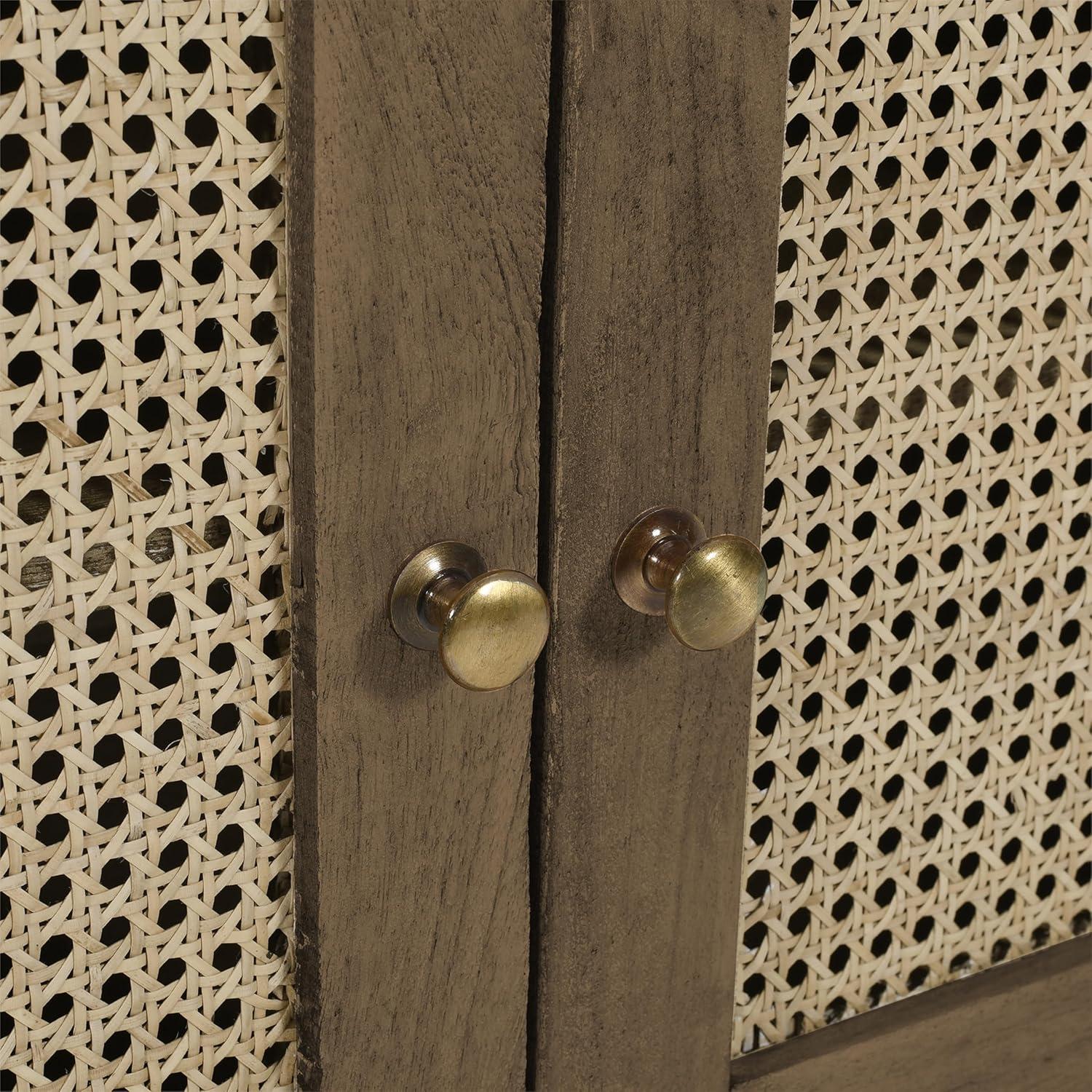 The Urban Port 30" Nightstand Table Rattan Cabinet Doors and Drawer Fronts Sandblasted Brown Mango Wood Brown