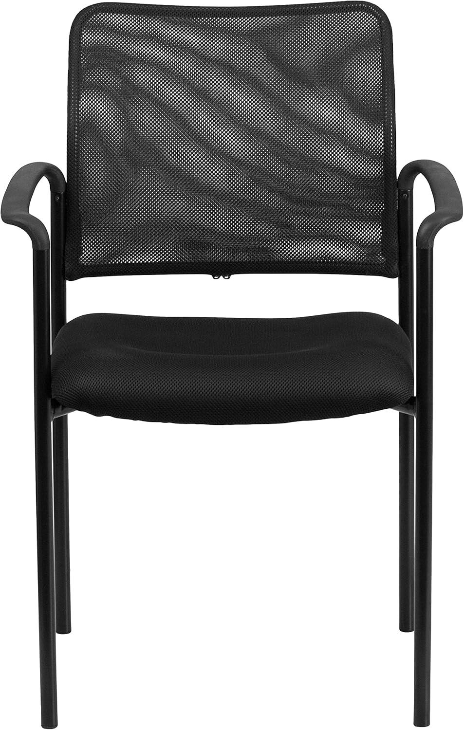 Flash Furniture Comfort Black Mesh Stackable Steel Side Chair with Arms