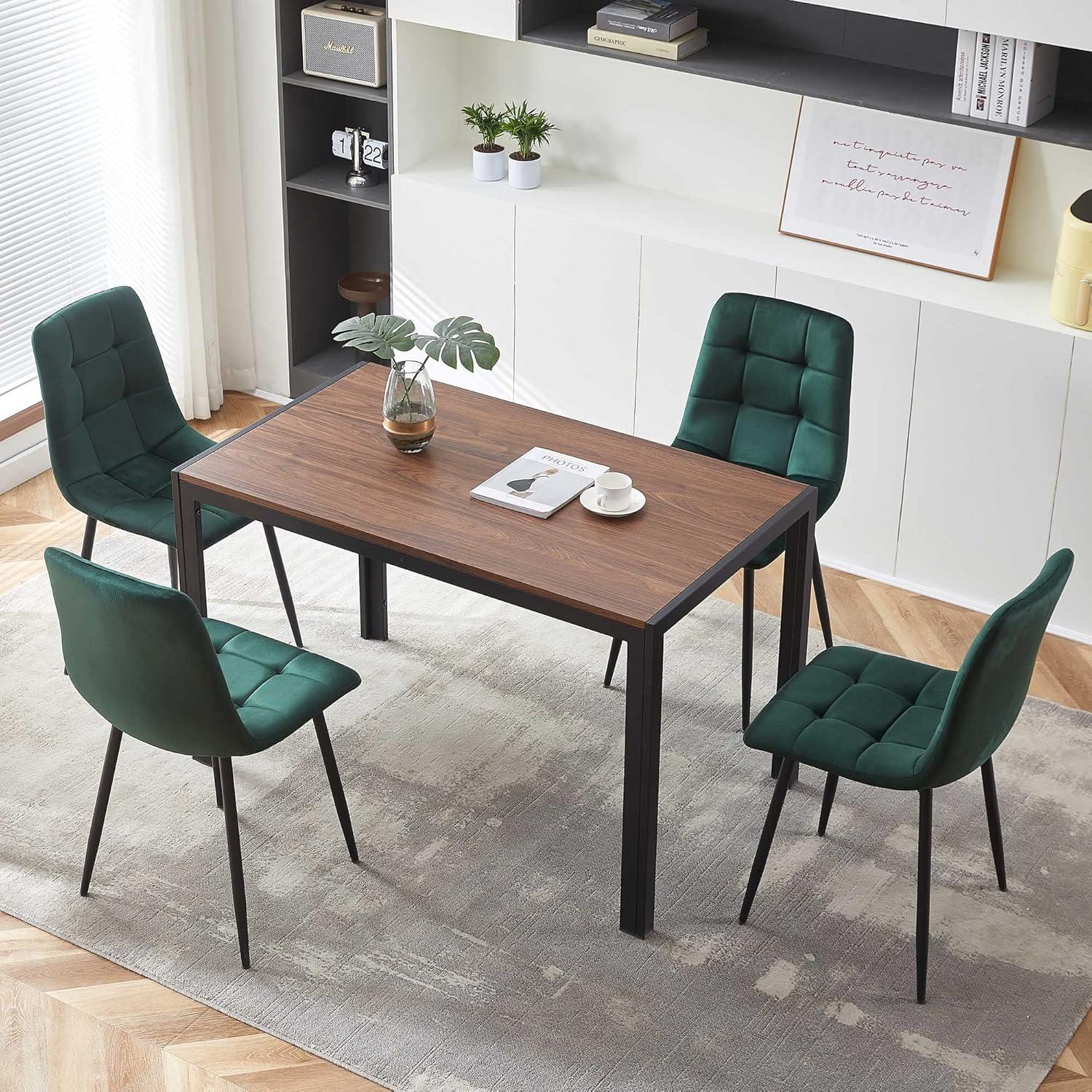 Walnut and Black Rectangular MDF Dining Table with Metal Legs